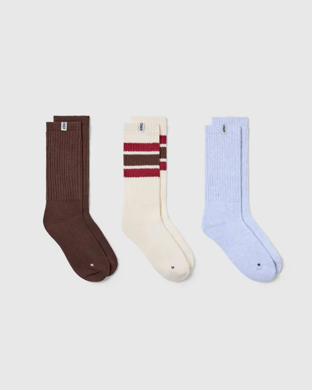 Stripe Slouchy Socks 3 Pack | Ruby Red/ Espresso Brown sold by Oner Active