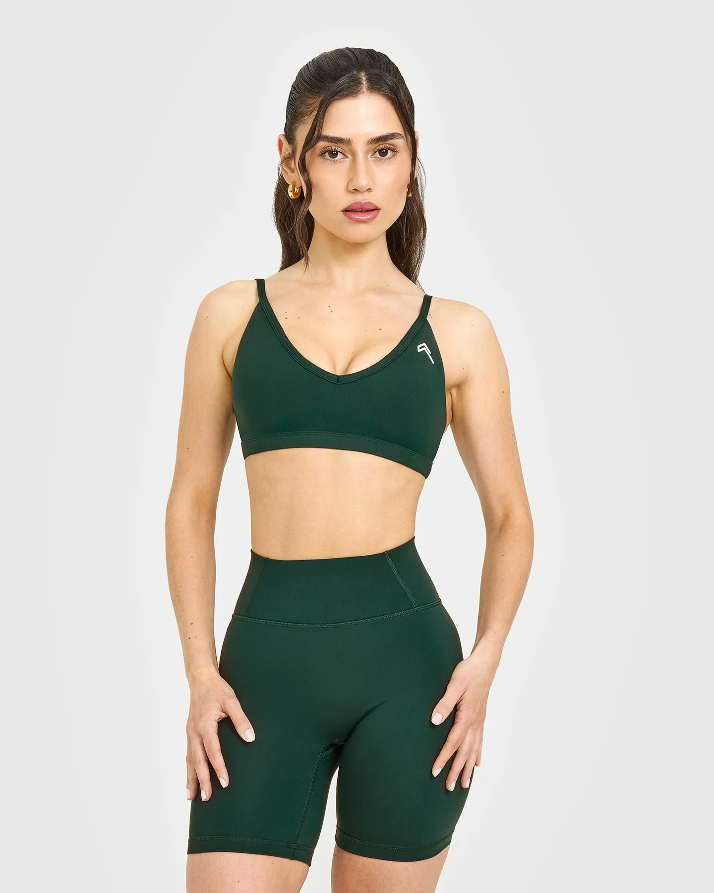 Timeless Strappy Bralette with White Logo | Racing Green sold by Oner Active