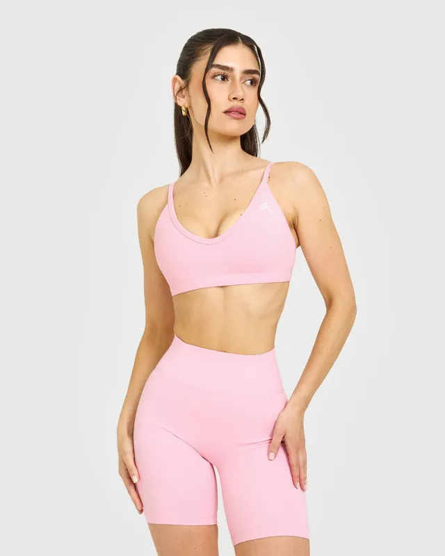Timeless Strappy Bralette with White Logo | Petal Pink sold by Oner Active