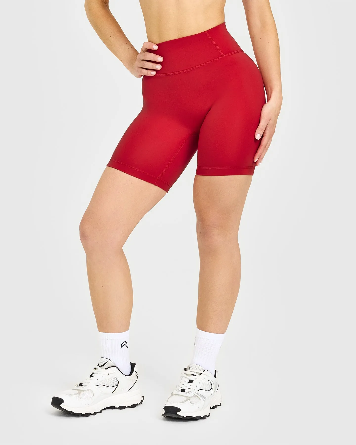 Timeless High Waisted Shorts with White Logo | Toasted Red sold by Oner Active