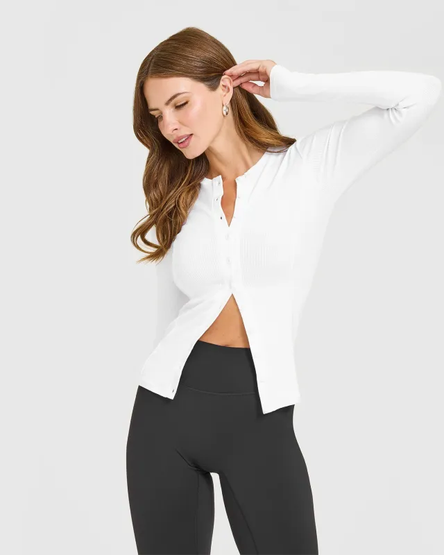 Mellow™ Rib Long Sleeve Cardigan | White sold by Oner Active