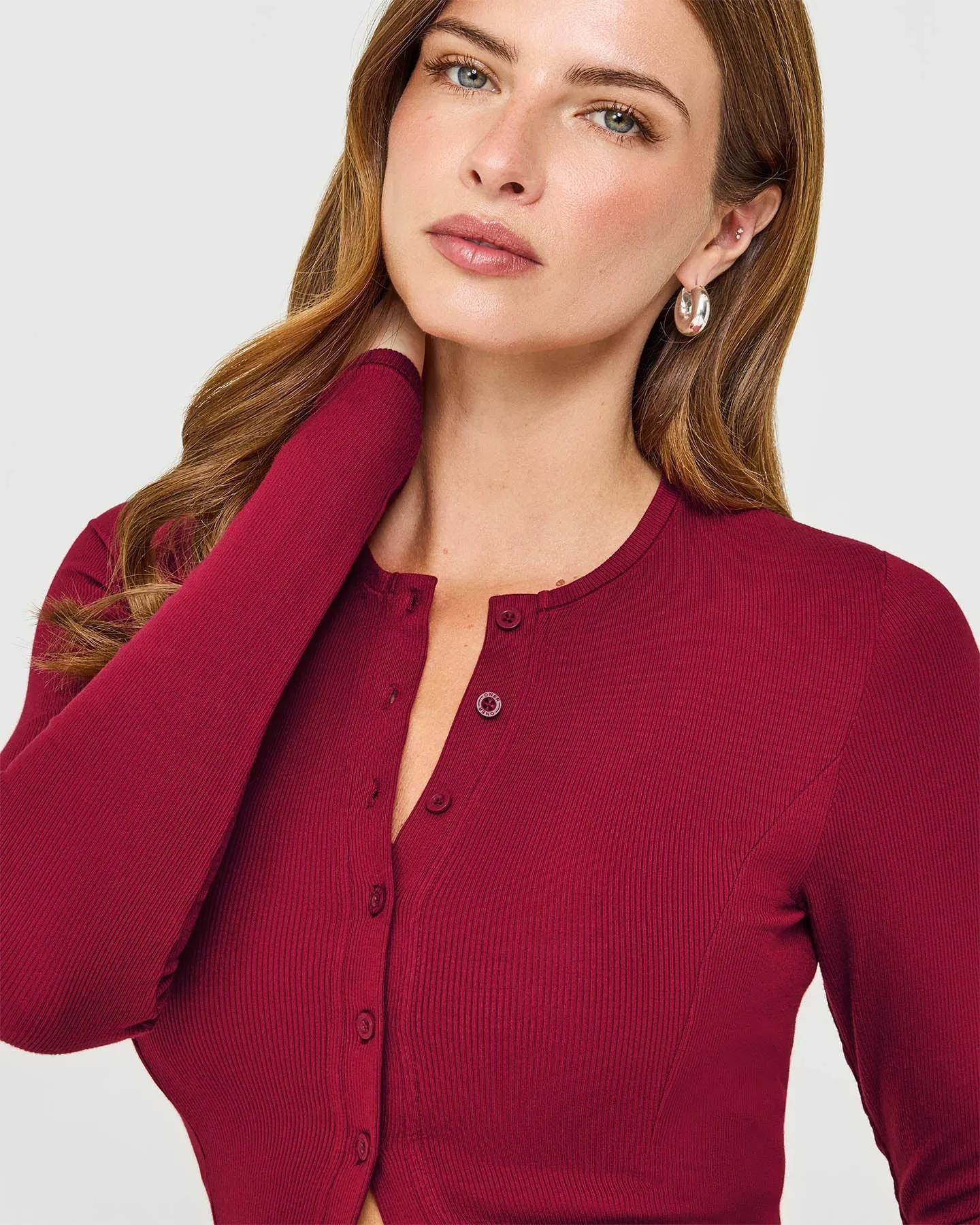 Mellow™ Rib Mid Long Sleeve Cardigan | Ruby Red sold by Oner Active product image thumbnail 3