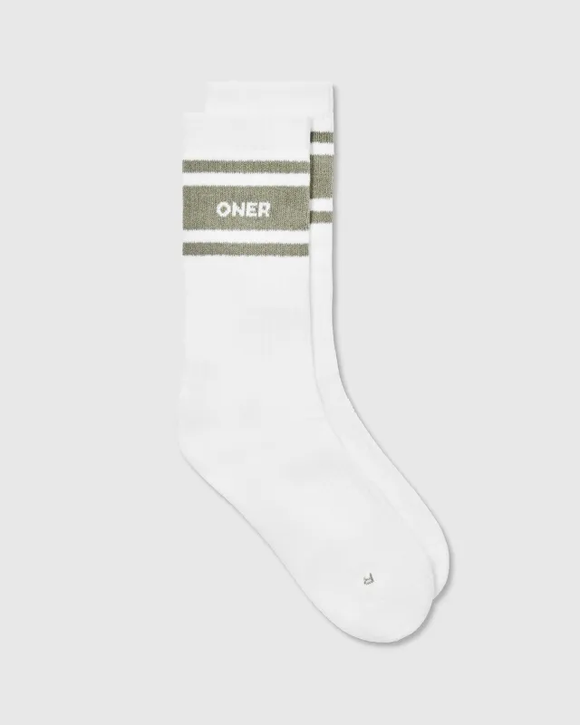 Varsity Long Crew Socks 1 Pack | White/Sage sold by Oner Active