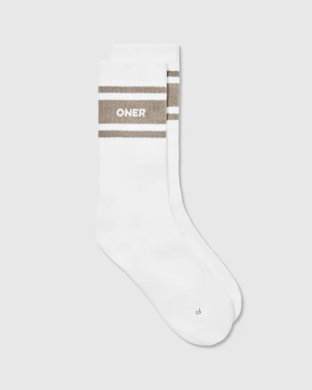 Varsity Long Crew Socks 1 Pack | White/Moss Brown sold by Oner Active