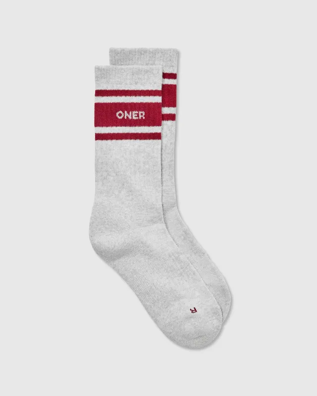 Varsity Long Crew Socks 1 Pack | Grey Marl/Ruby Red sold by Oner Active