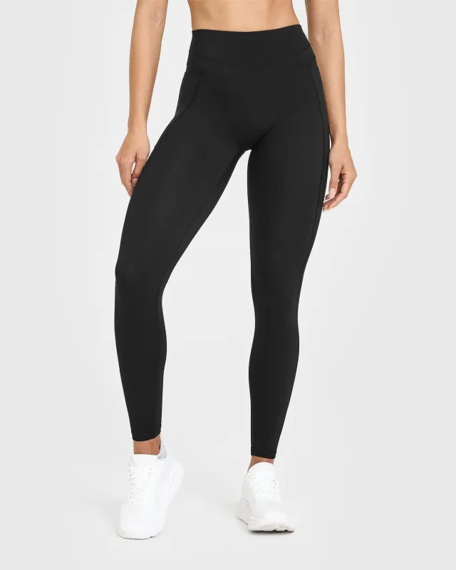 Unified High Waisted Pocket Leggings White Logo | Black sold by Oner Active