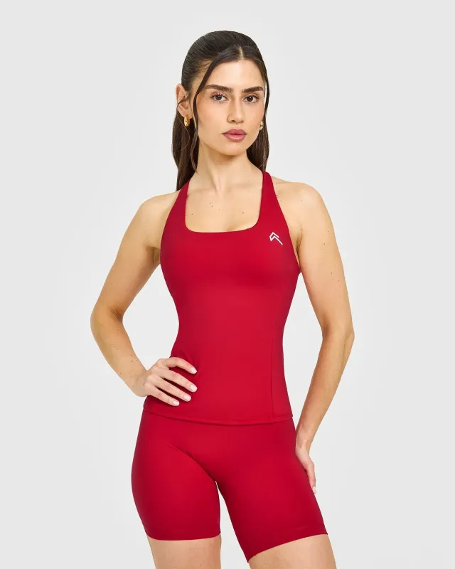 Timeless Square Neck Vest with White Logo | Toasted Red sold by Oner Active
