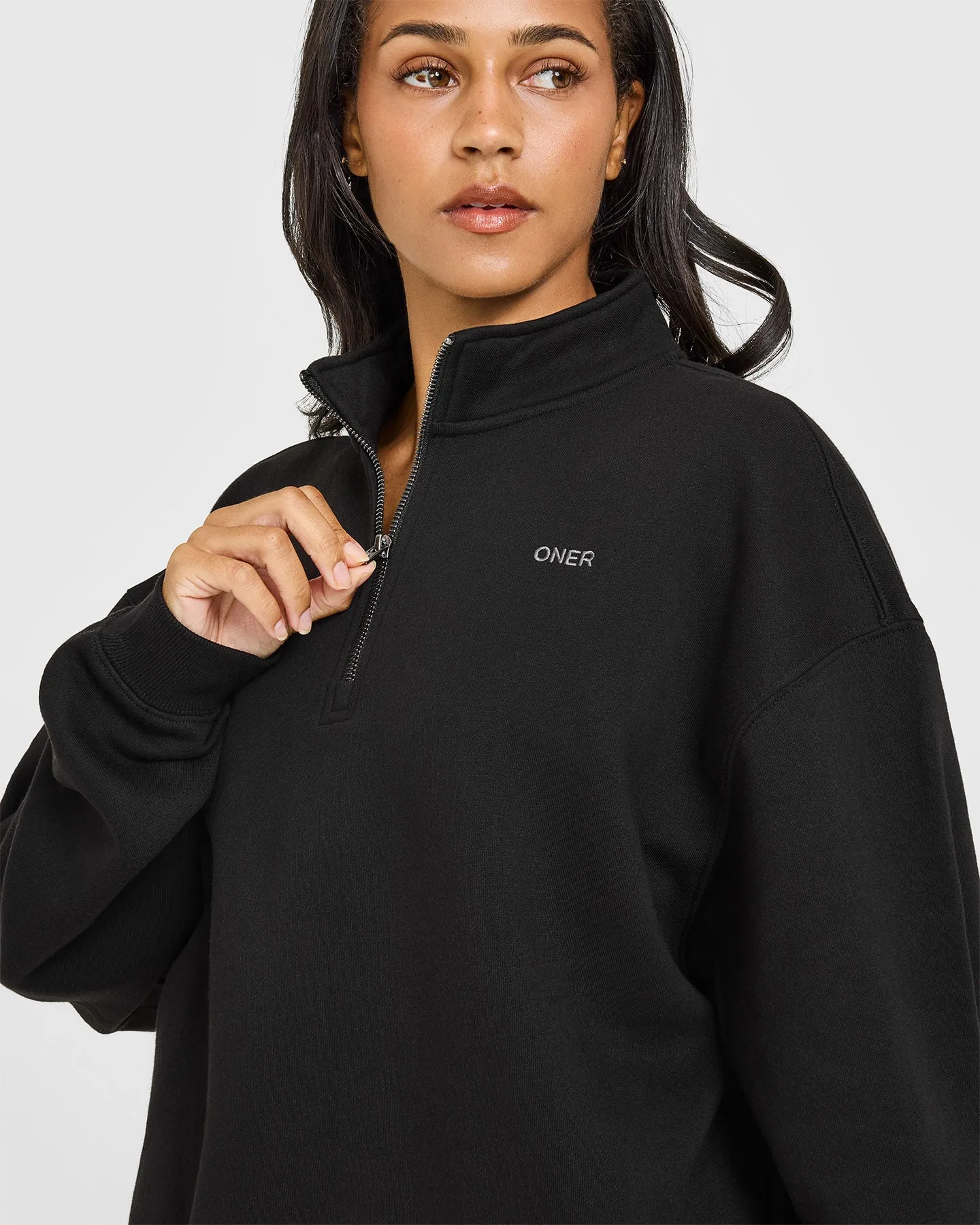 Foundations Oversized 1/4 Zip Sweatshirt | Black sold by Oner Active product image thumbnail 3