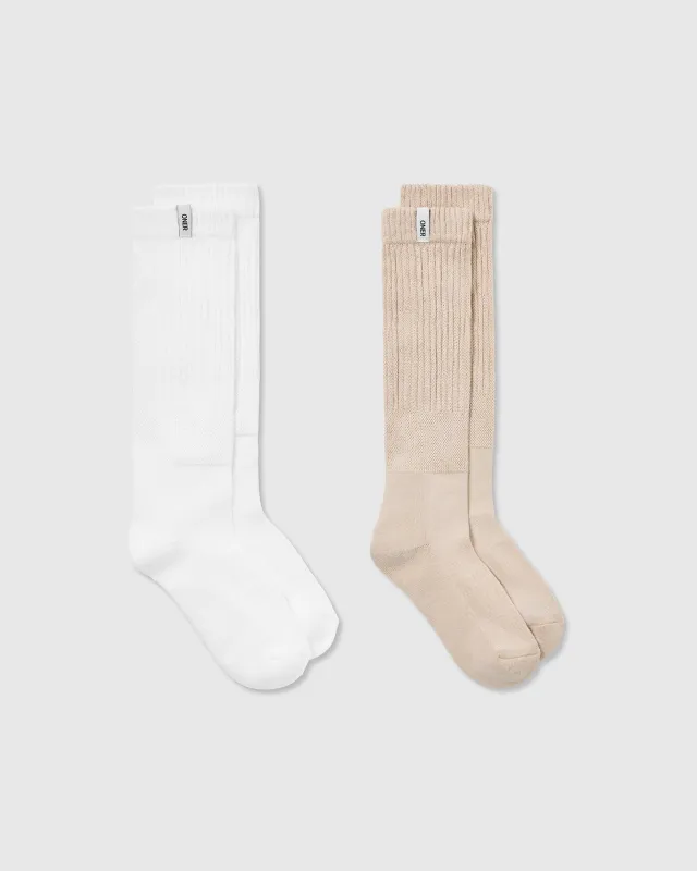 Slouchy Lounge Socks 2 Pack | Sand/ White sold by Oner Active