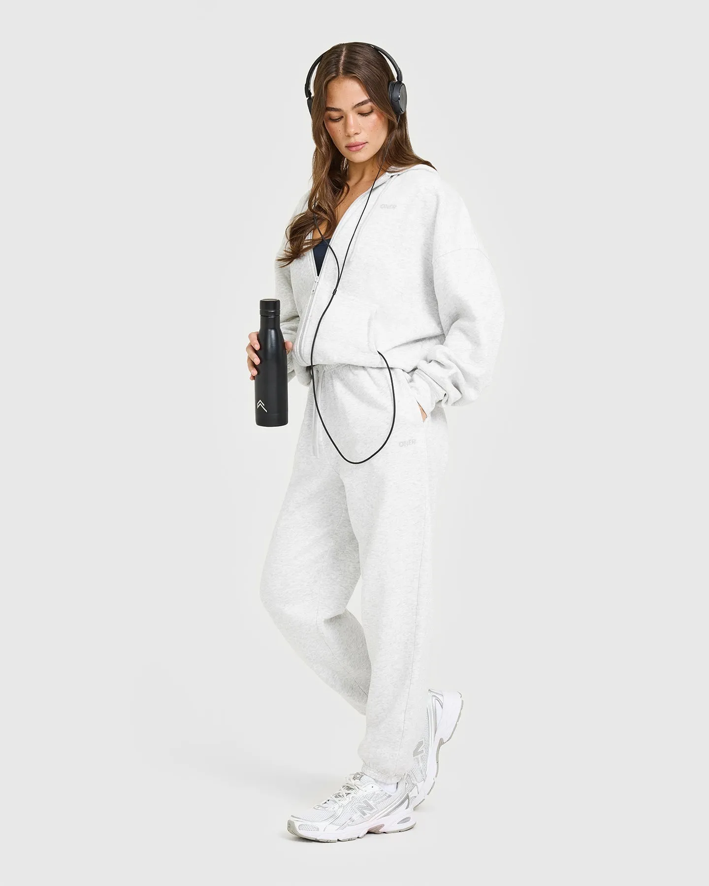 Mid Weight Relaxed Zip Through Hoodie | Light Grey Marl sold by Oner Active product image thumbnail 3