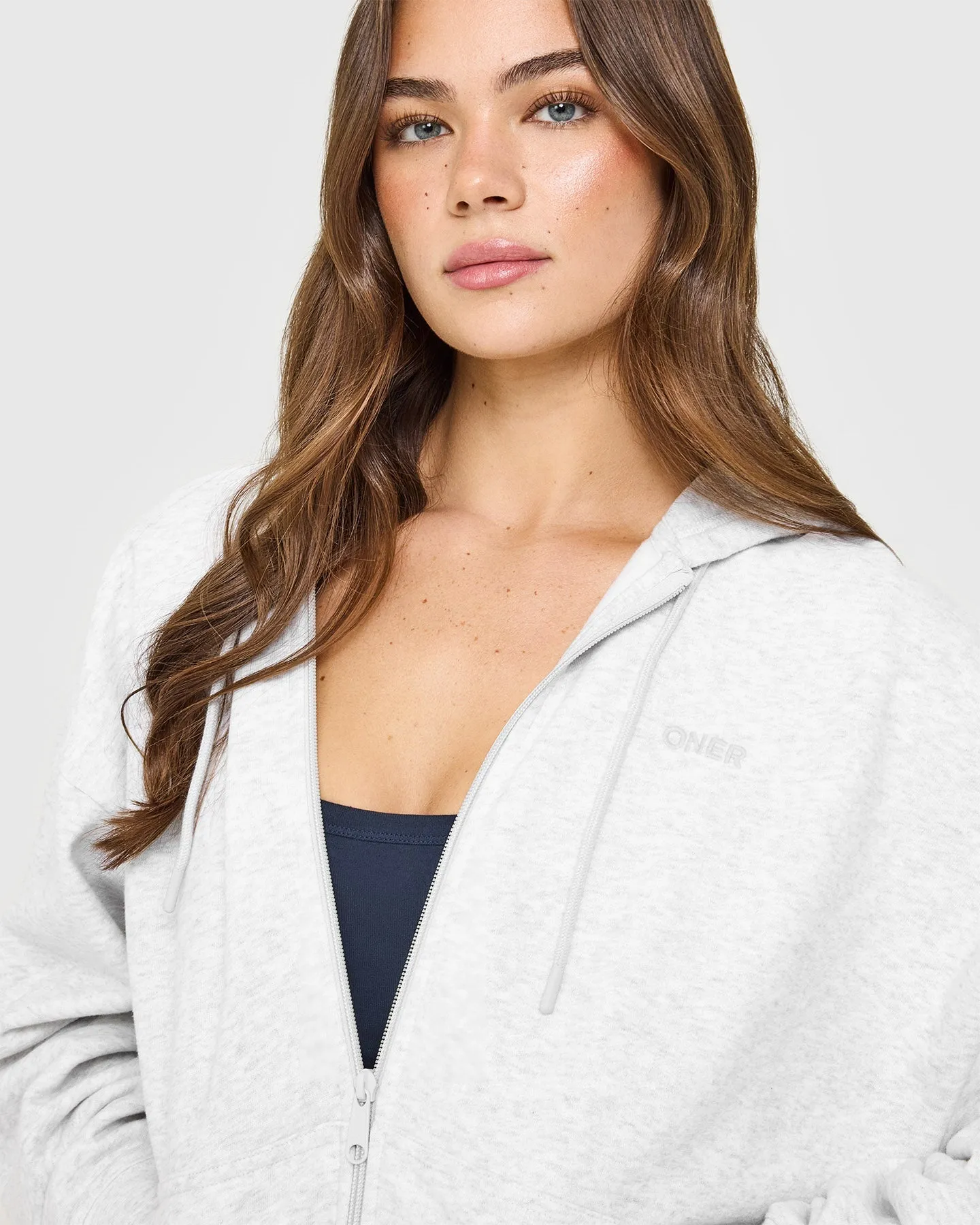 Mid Weight Relaxed Zip Through Hoodie | Light Grey Marl sold by Oner Active product image thumbnail 4