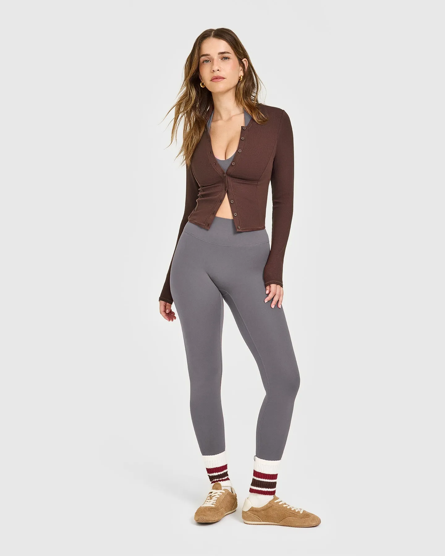 Mellow™ Rib Mid Long Sleeve Cardigan | Copper Brown sold by Oner Active product image thumbnail 3