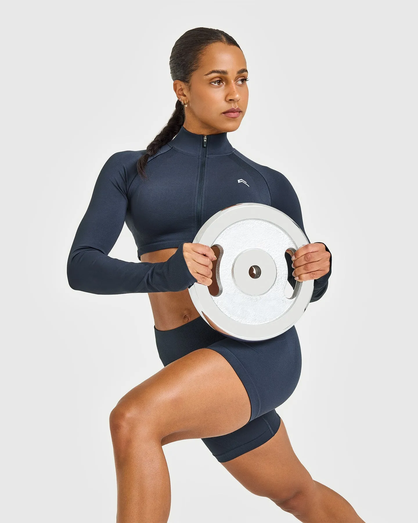 EnhanceLift™ Seamless Crop Jacket with White Logo | True Blue sold by Oner Active product image thumbnail 3