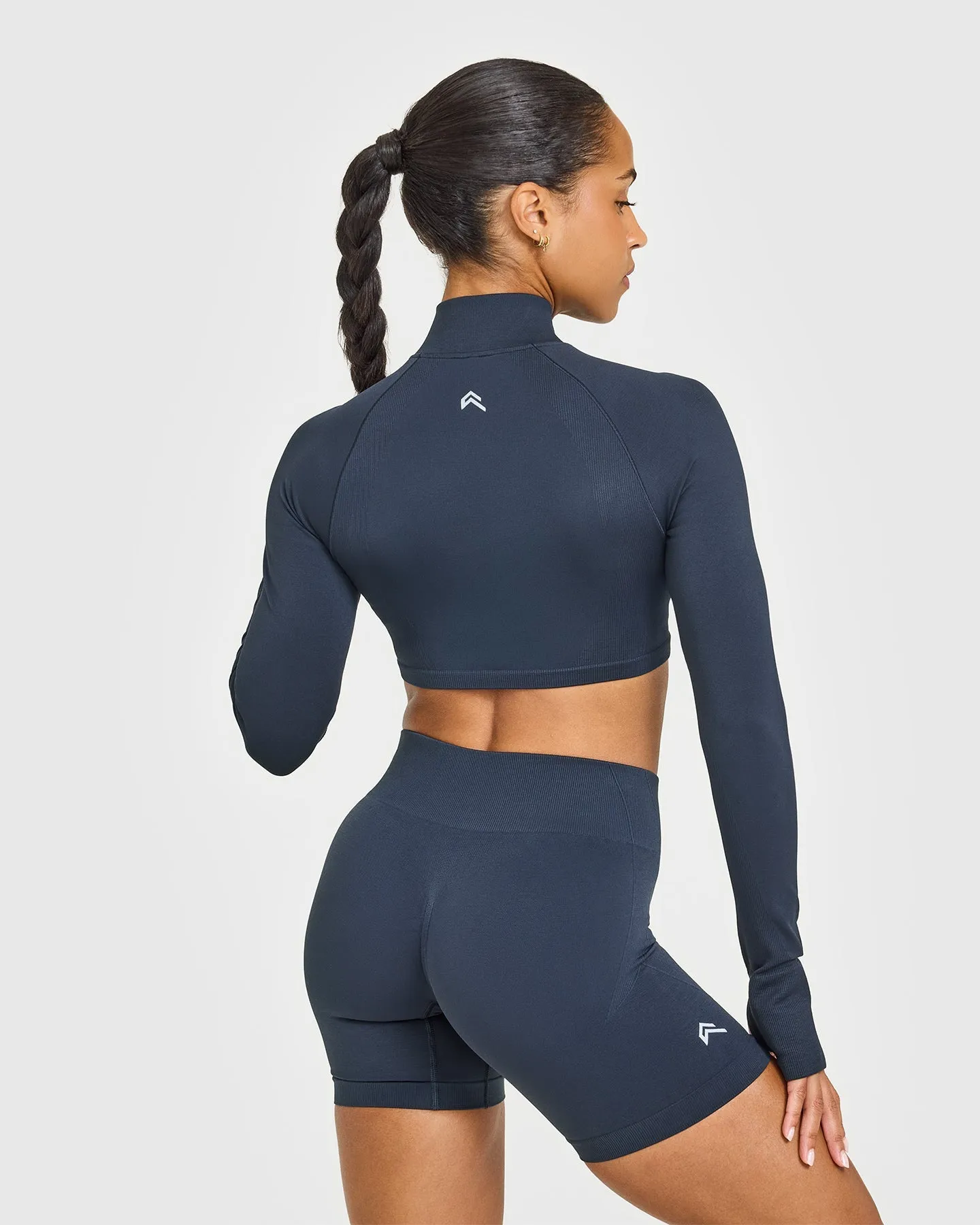 EnhanceLift™ Seamless Crop Jacket with White Logo | True Blue sold by Oner Active product image thumbnail 2