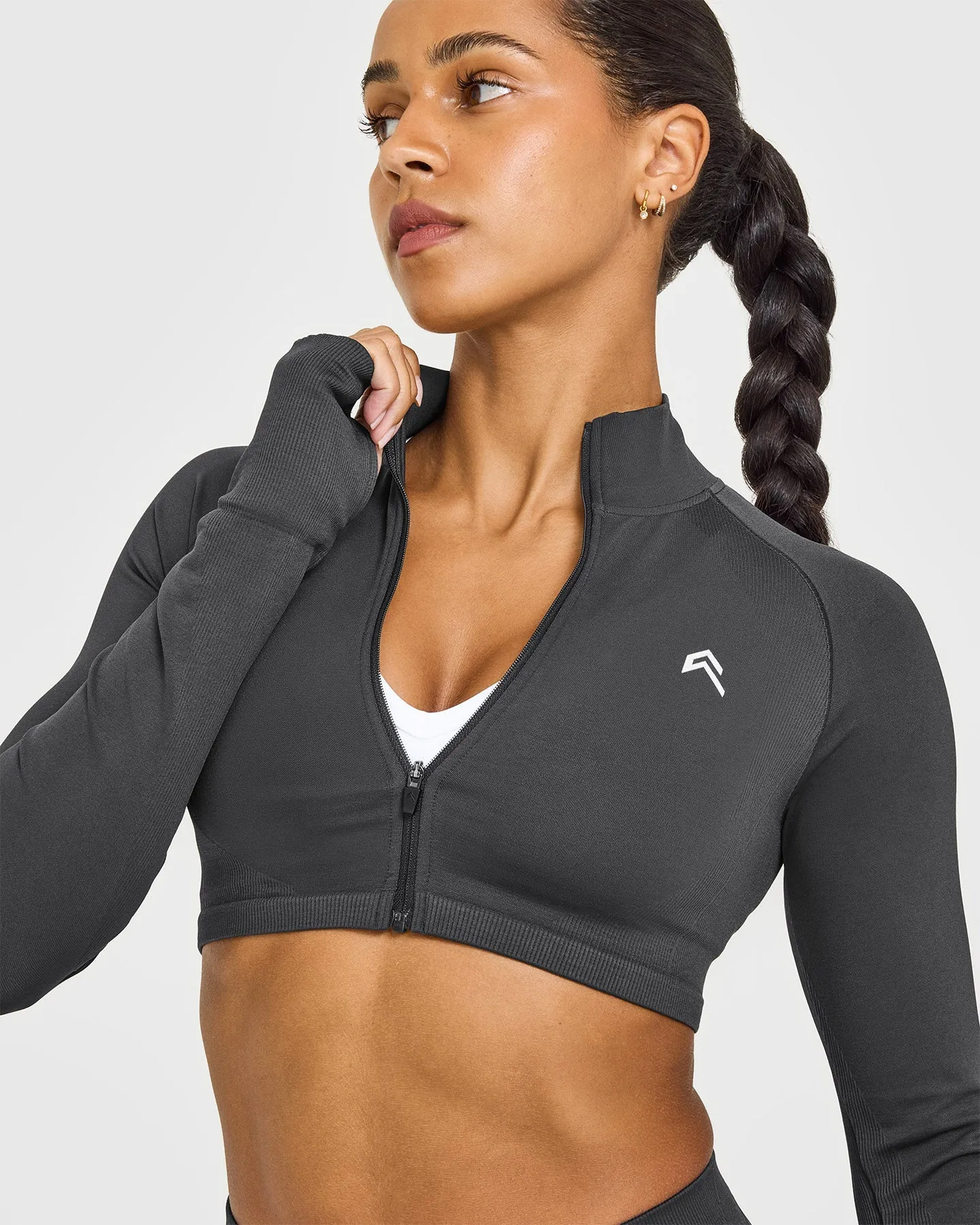 EnhanceLift™ Seamless Crop Jacket with White Logo | Coal sold by Oner Active product image thumbnail 5