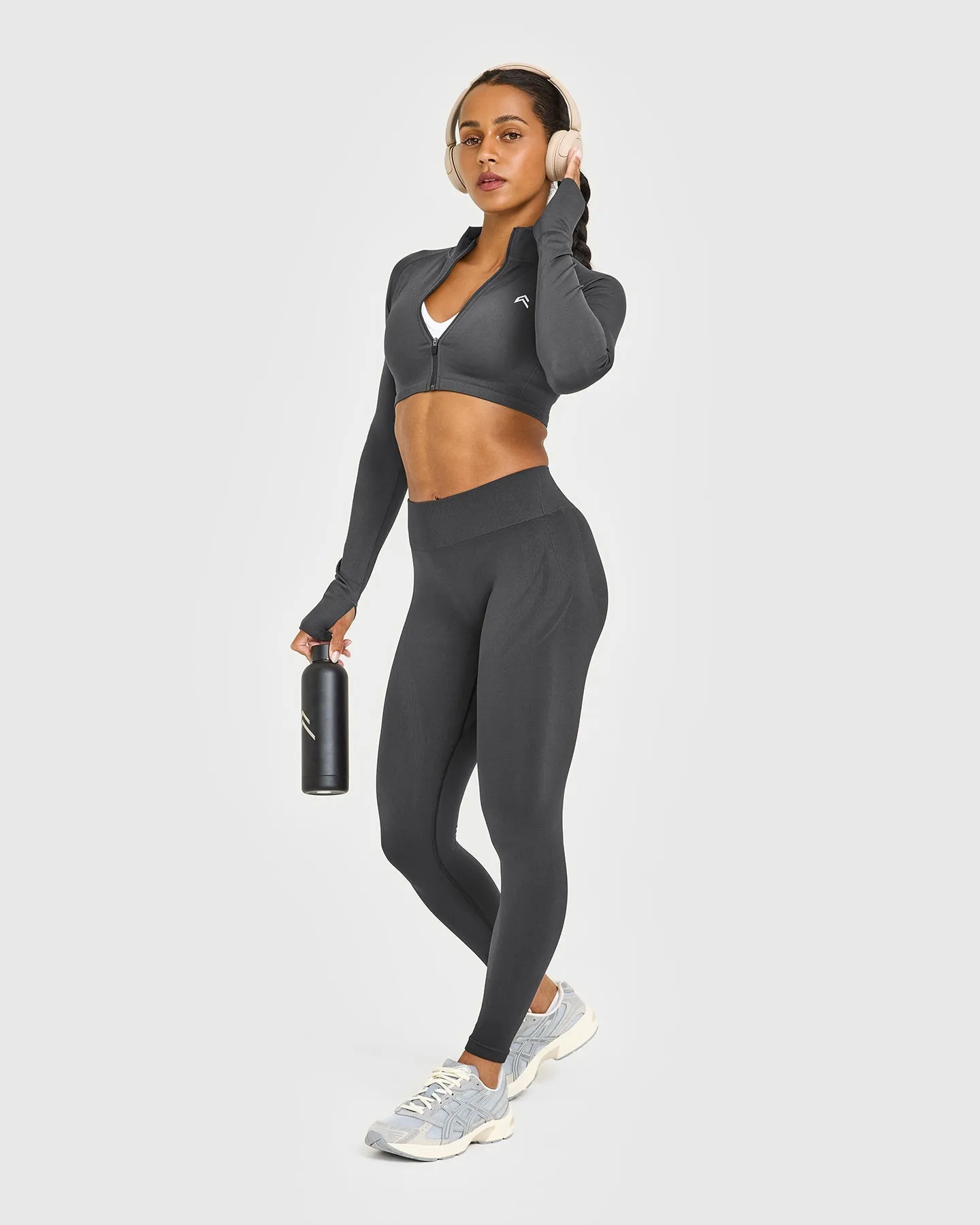 EnhanceLift™ Seamless Crop Jacket with White Logo | Coal sold by Oner Active product image thumbnail 3