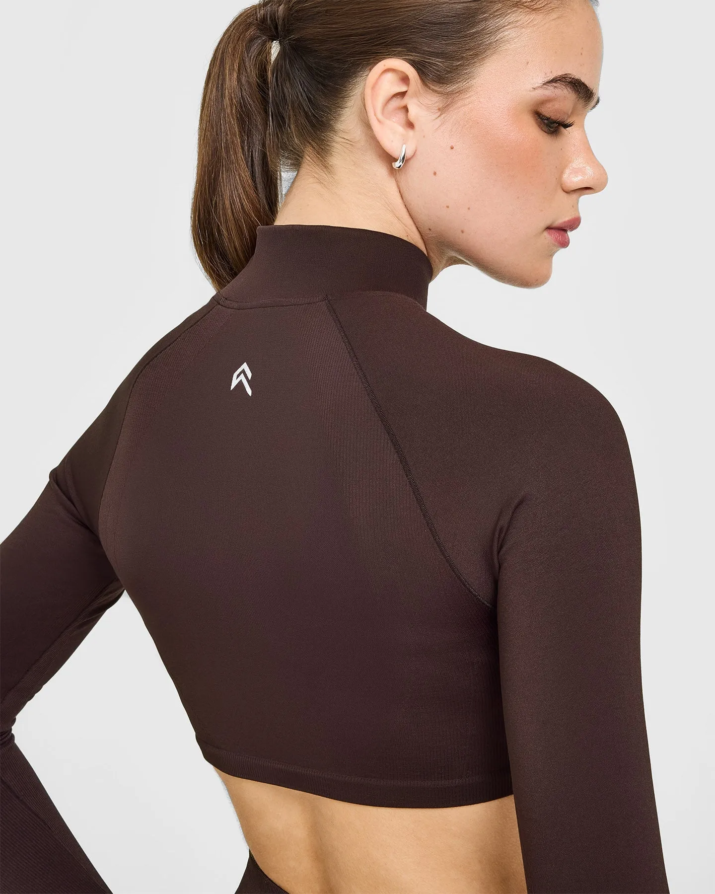 EnhanceLift™ Seamless Crop Jacket with White Logo | Plum Brown sold by Oner Active product image thumbnail 4