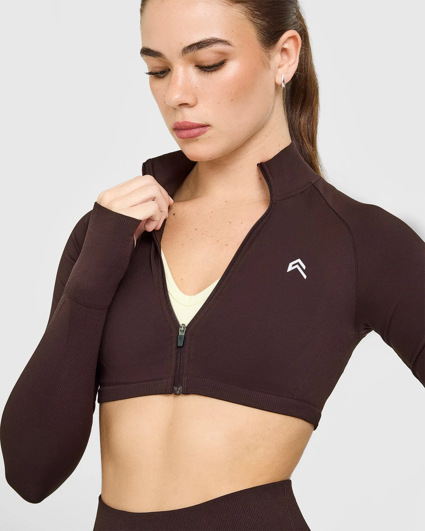 EnhanceLift™ Seamless Crop Jacket with White Logo | Plum Brown sold by Oner Active product image thumbnail 5
