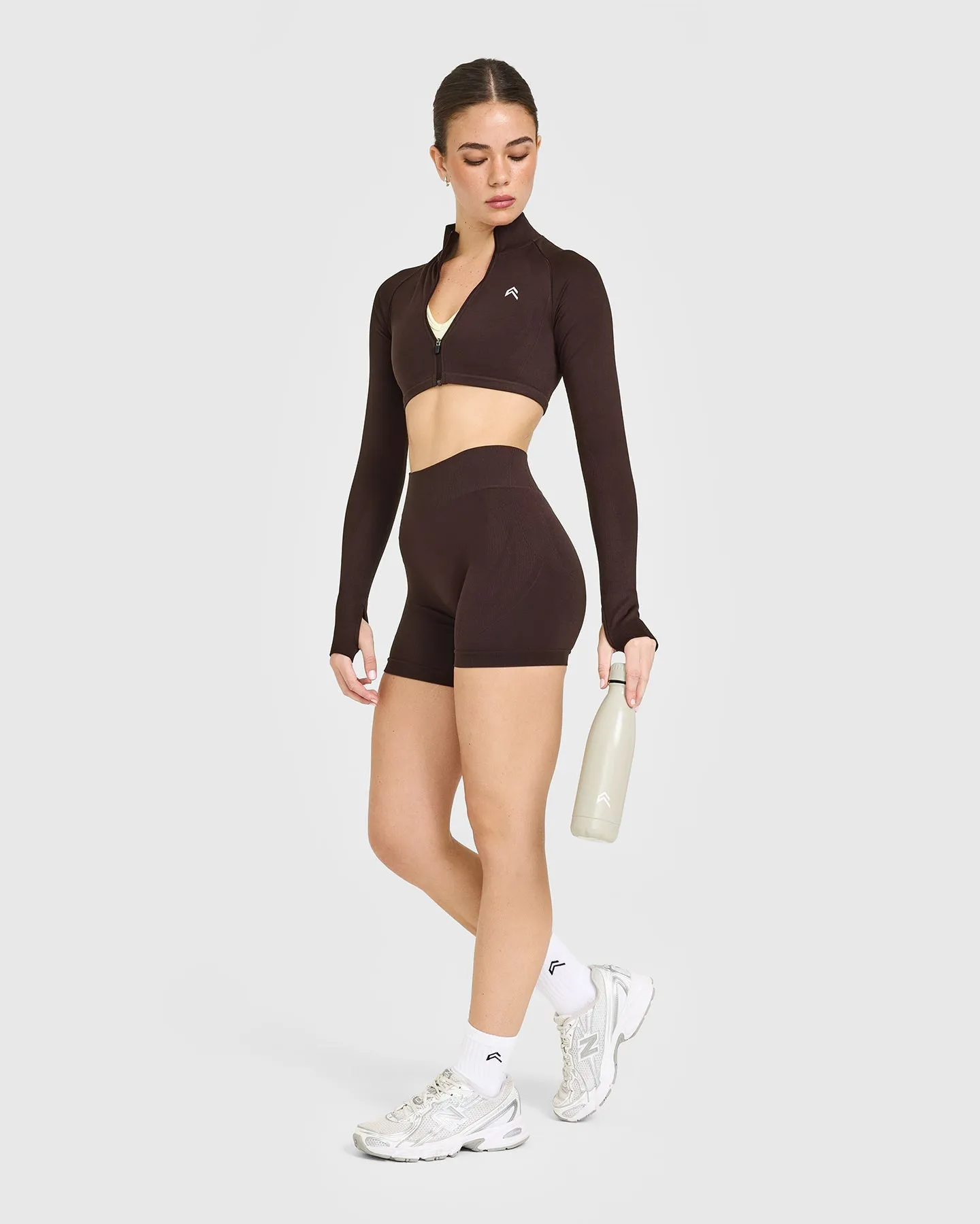 EnhanceLift™ Seamless Crop Jacket with White Logo | Plum Brown sold by Oner Active product image thumbnail 3