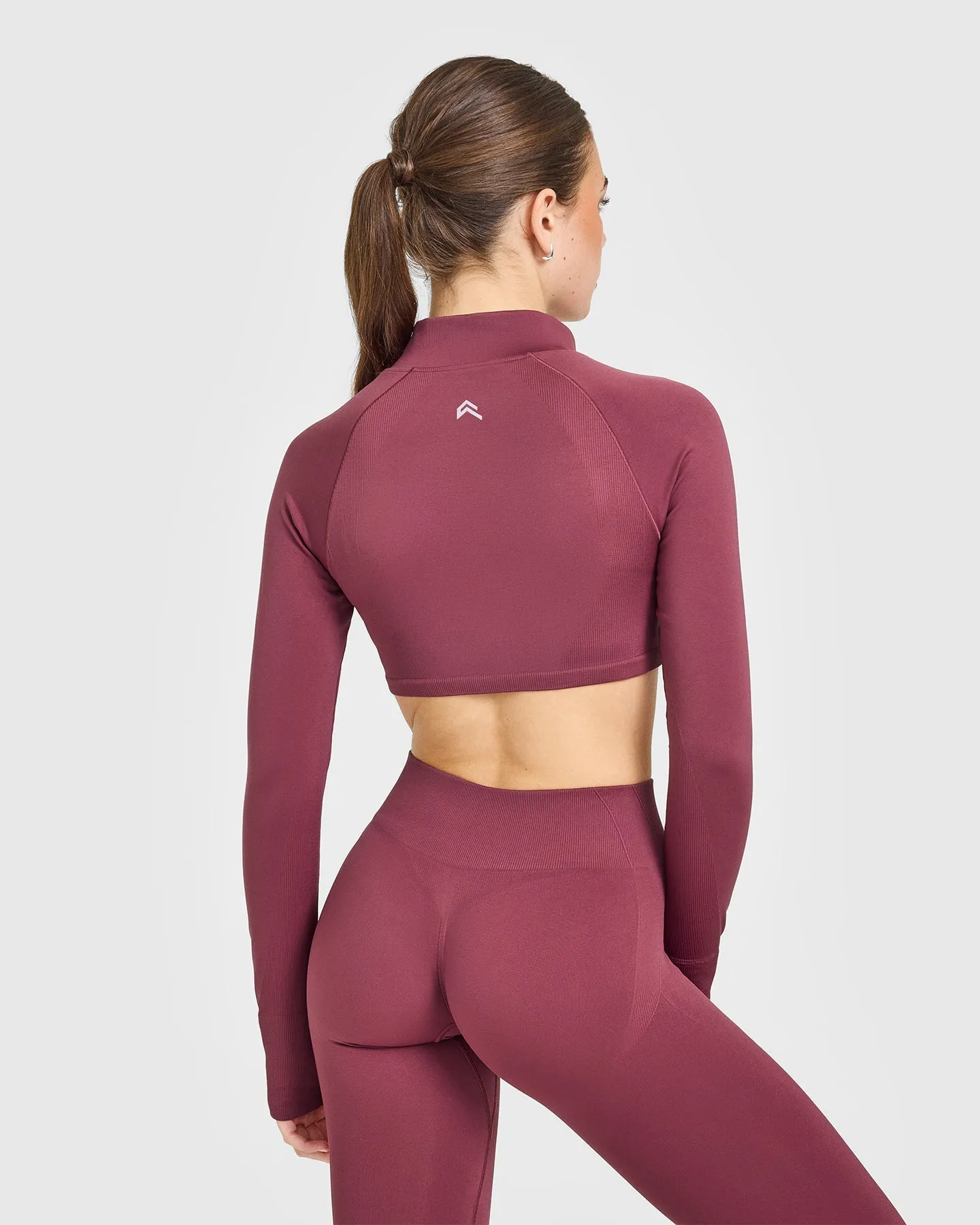 EnhanceLift™ Seamless Crop Jacket with White Logo | Burnt Maroon sold by Oner Active product image thumbnail 2