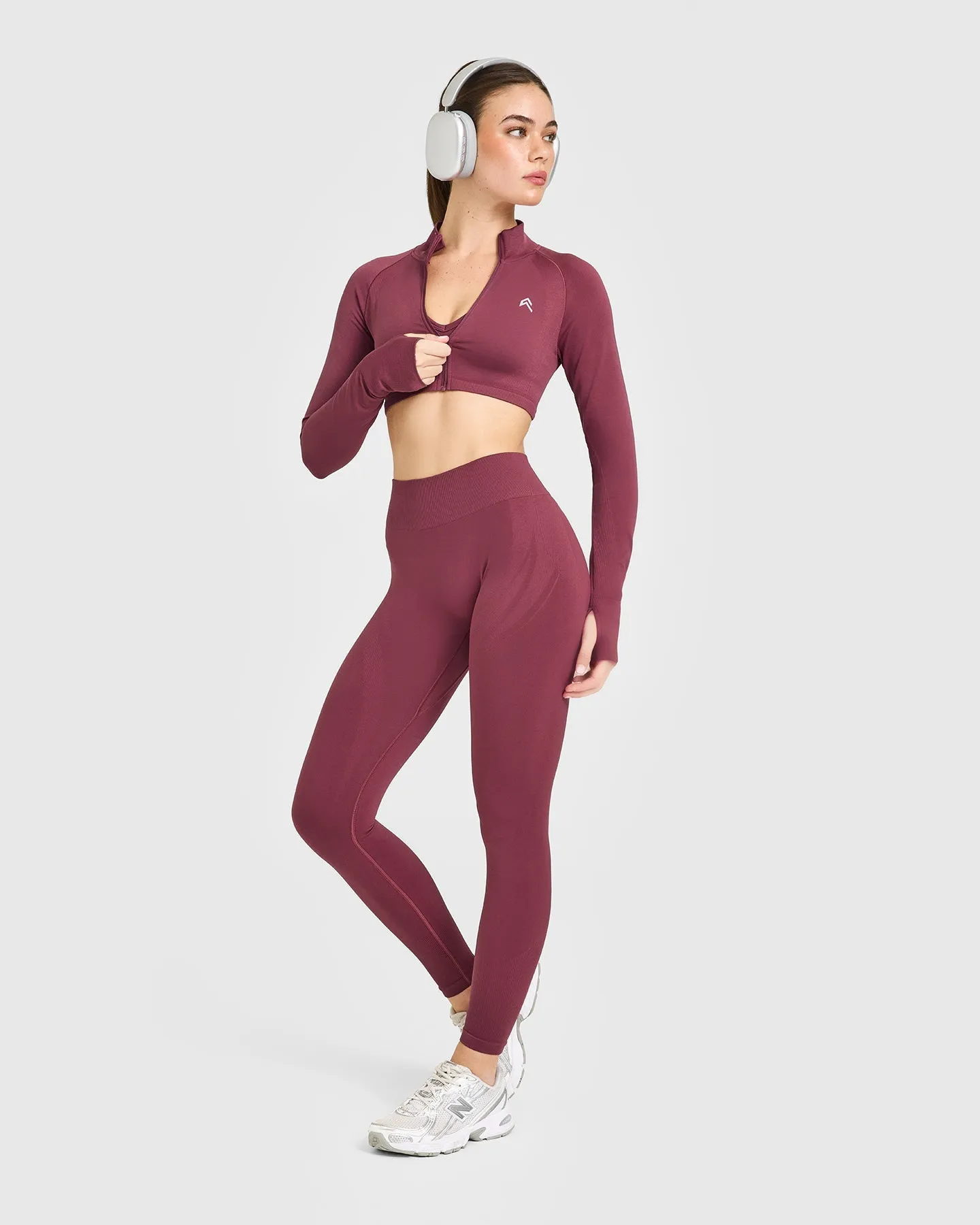 EnhanceLift™ Seamless Crop Jacket with White Logo | Burnt Maroon sold by Oner Active product image thumbnail 3