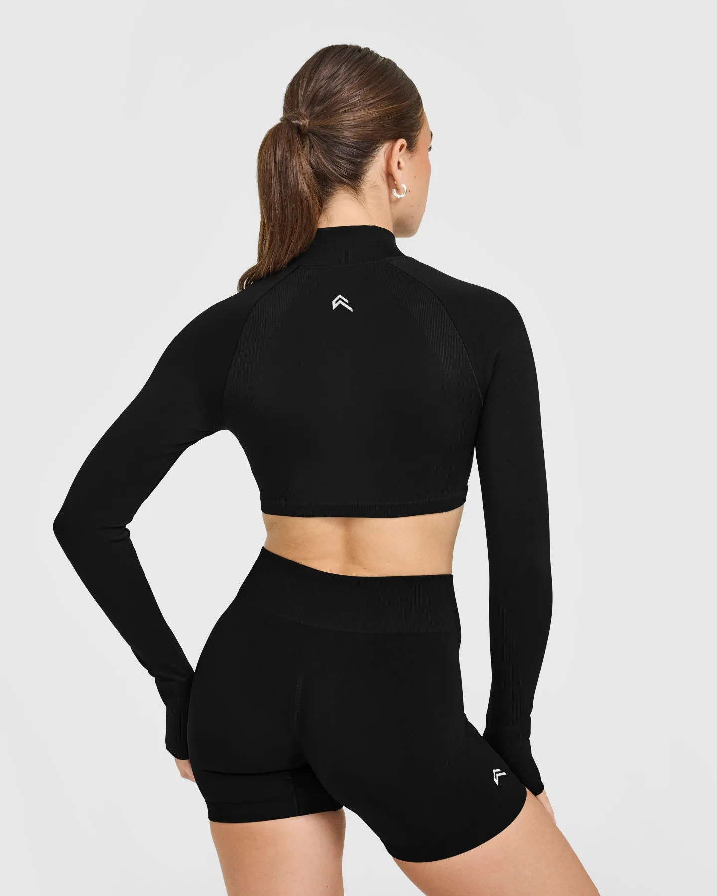 EnhanceLift™ Seamless Crop Jacket with White Logo | Black sold by Oner Active product image thumbnail 2