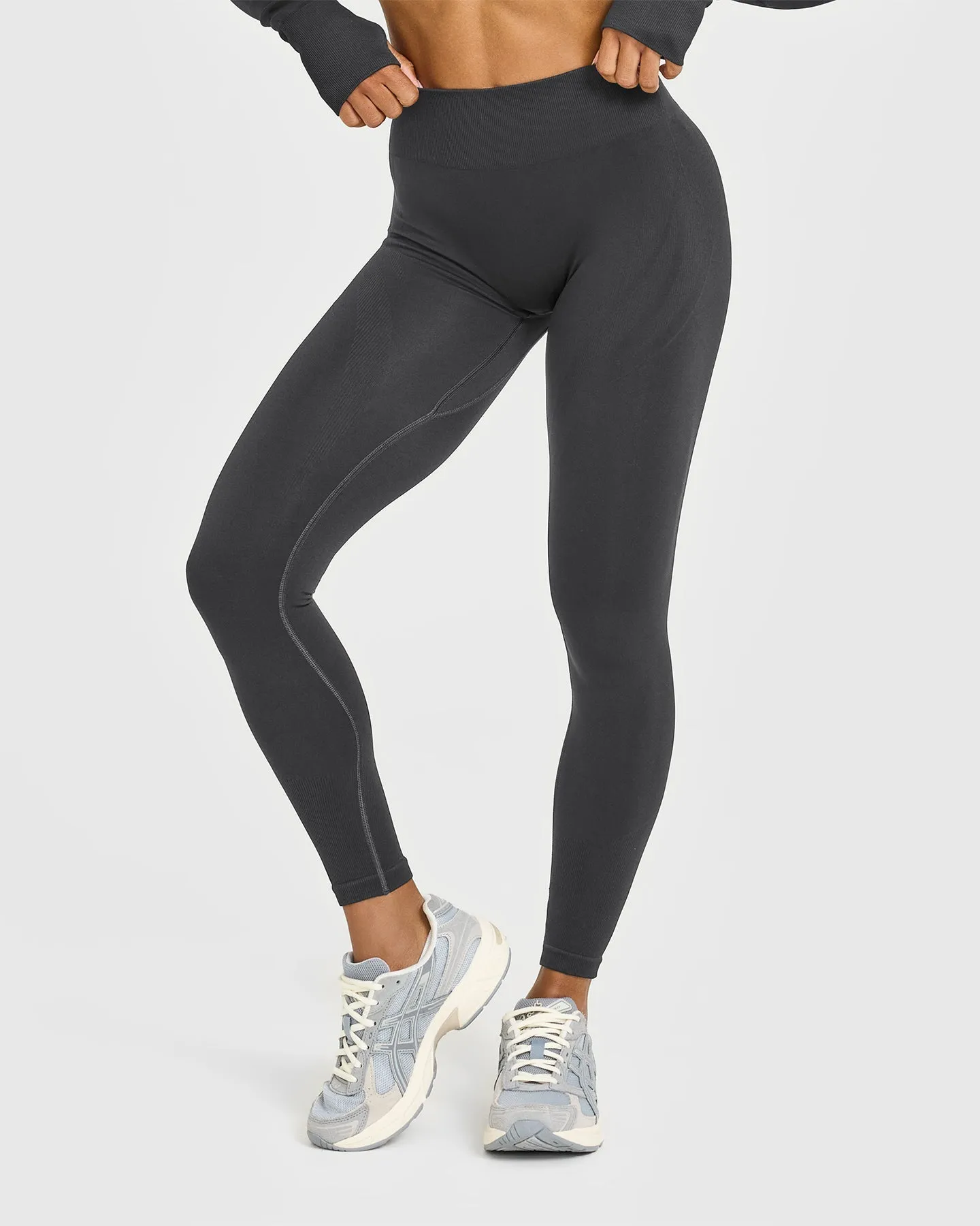 EnhanceLift™ Seamless Leggings with White Logo | Coal sold by Oner Active