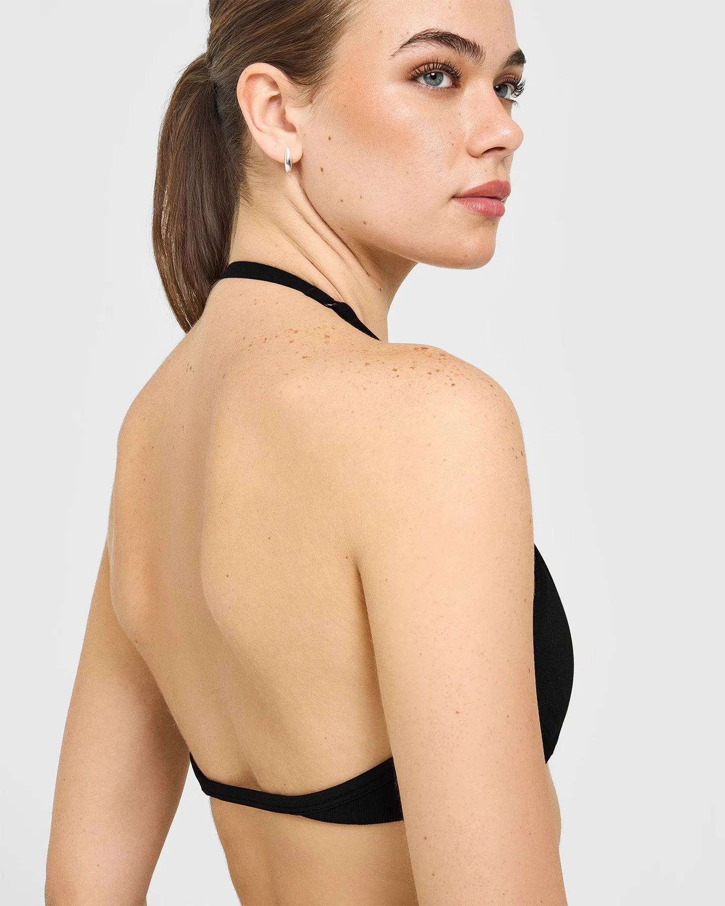 EnhanceLift™ Seamless Minimal Halter Neck Bralette with White Logo | Black sold by Oner Active product image thumbnail 4