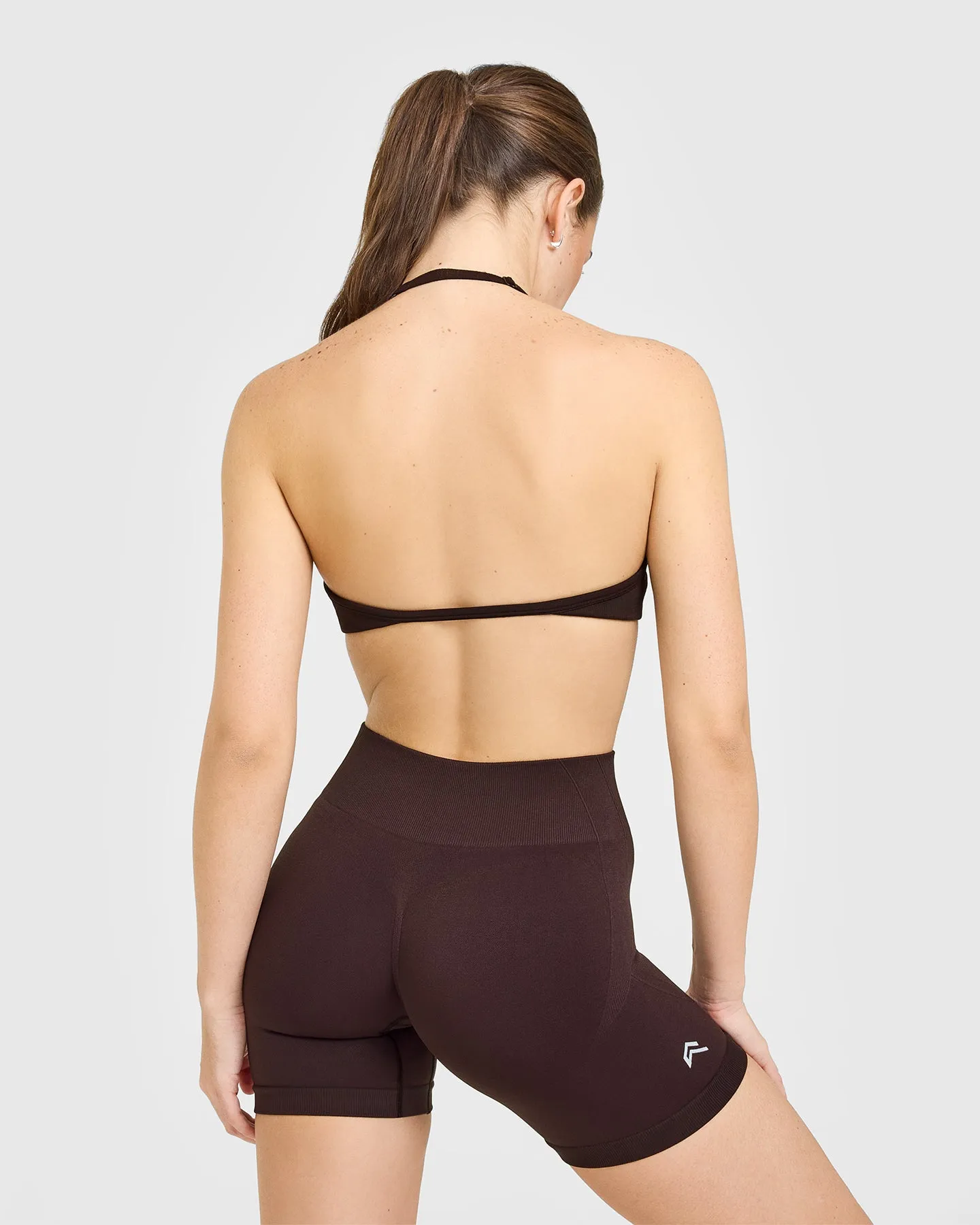 EnhanceLift™ Seamless Minimal Halter Neck Bralette with White Logo | Plum Brown sold by Oner Active product image thumbnail 2