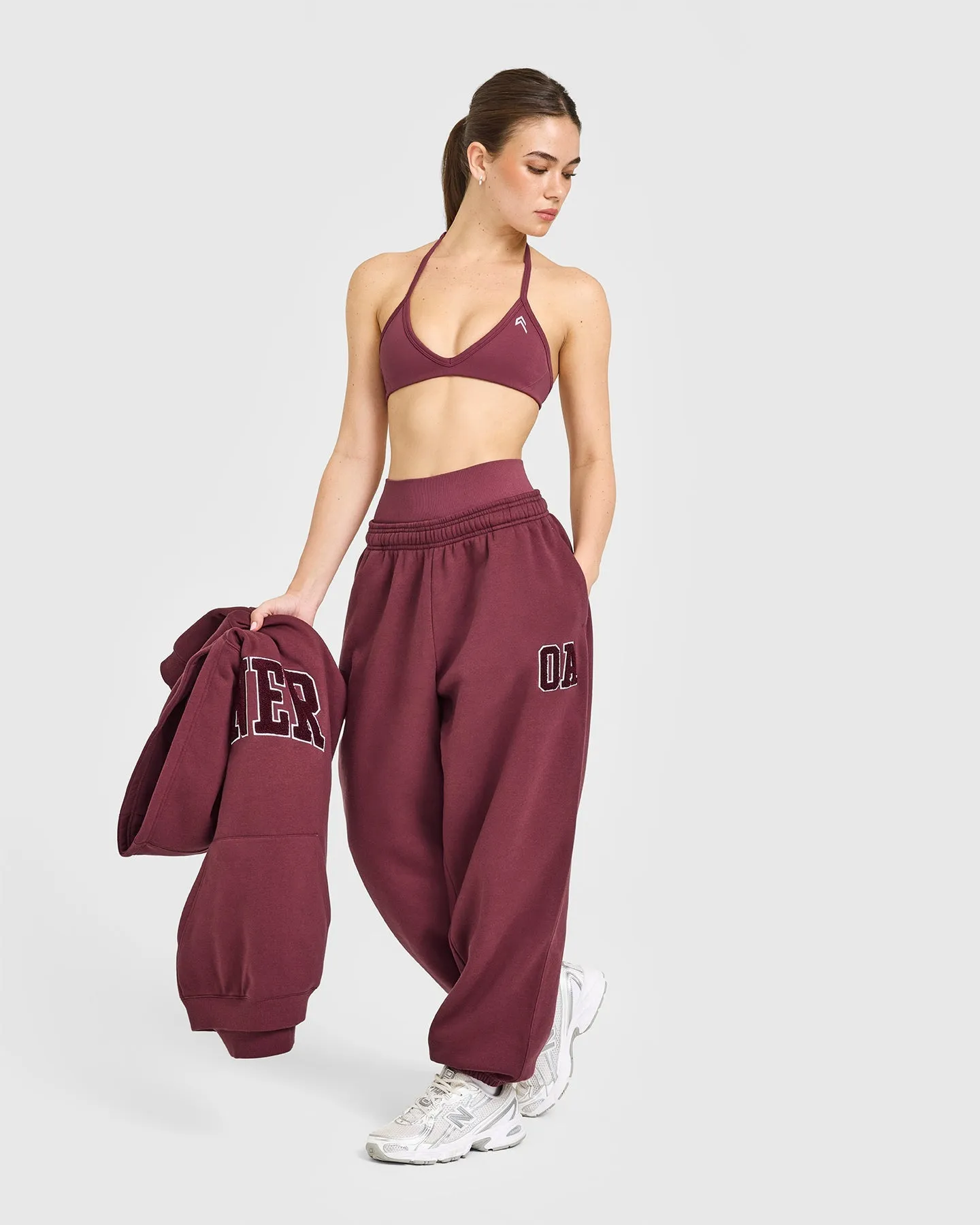 EnhanceLift™ Seamless Minimal Halter Neck Bralette with White Logo | Burnt Maroon sold by Oner Active product image thumbnail 3