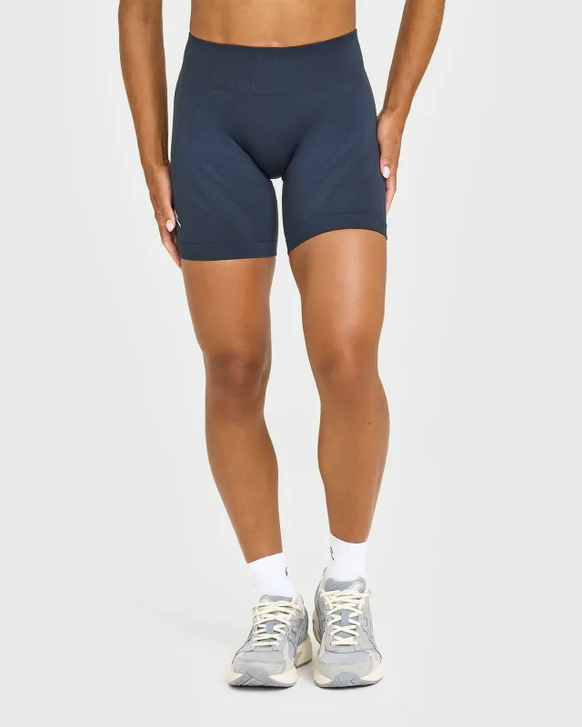 EnhanceLift™ Seamless Shorts with White Logo | True Blue sold by Oner Active