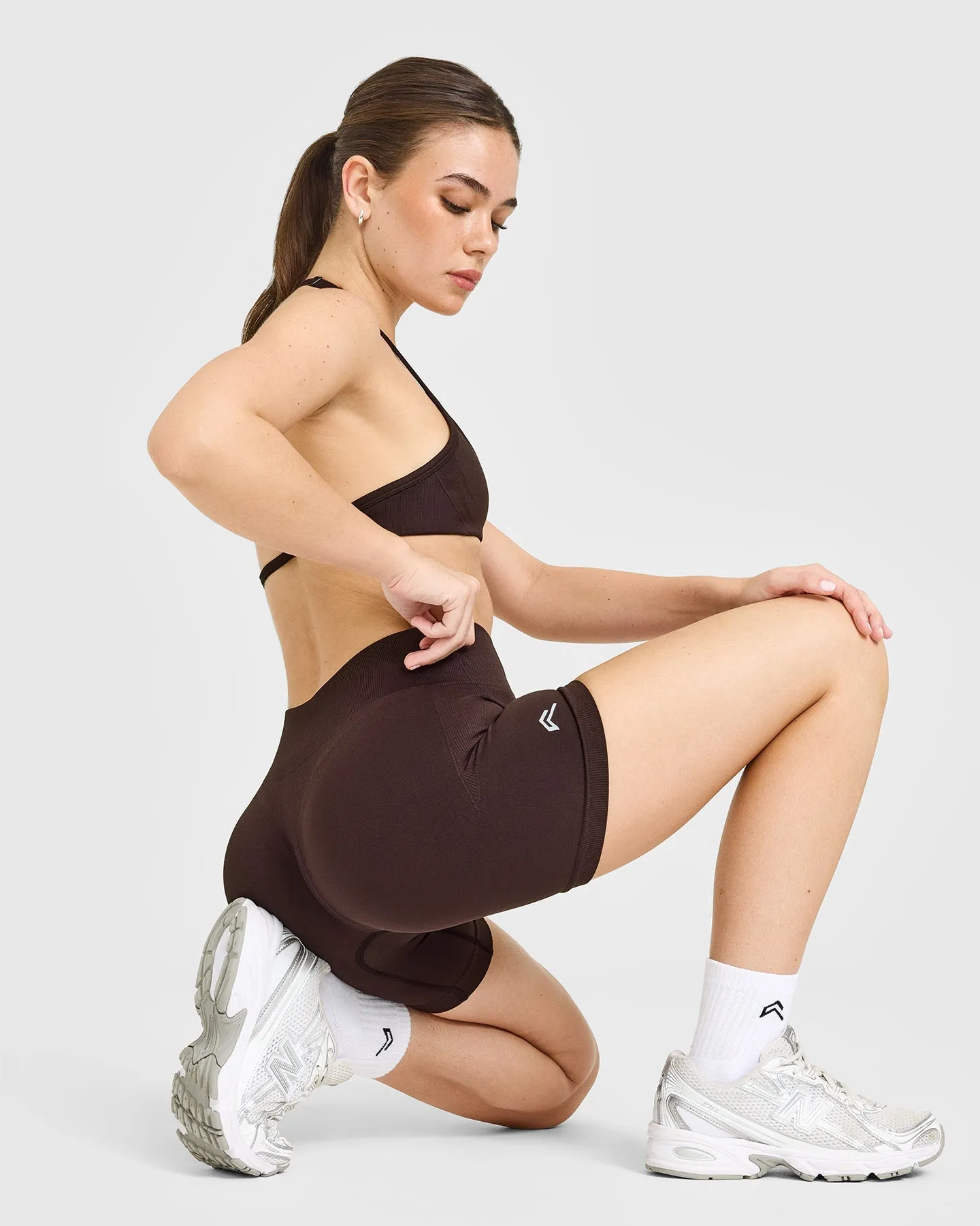 EnhanceLift™ Seamless Shorts with White Logo | Plum Brown sold by Oner Active product image thumbnail 3