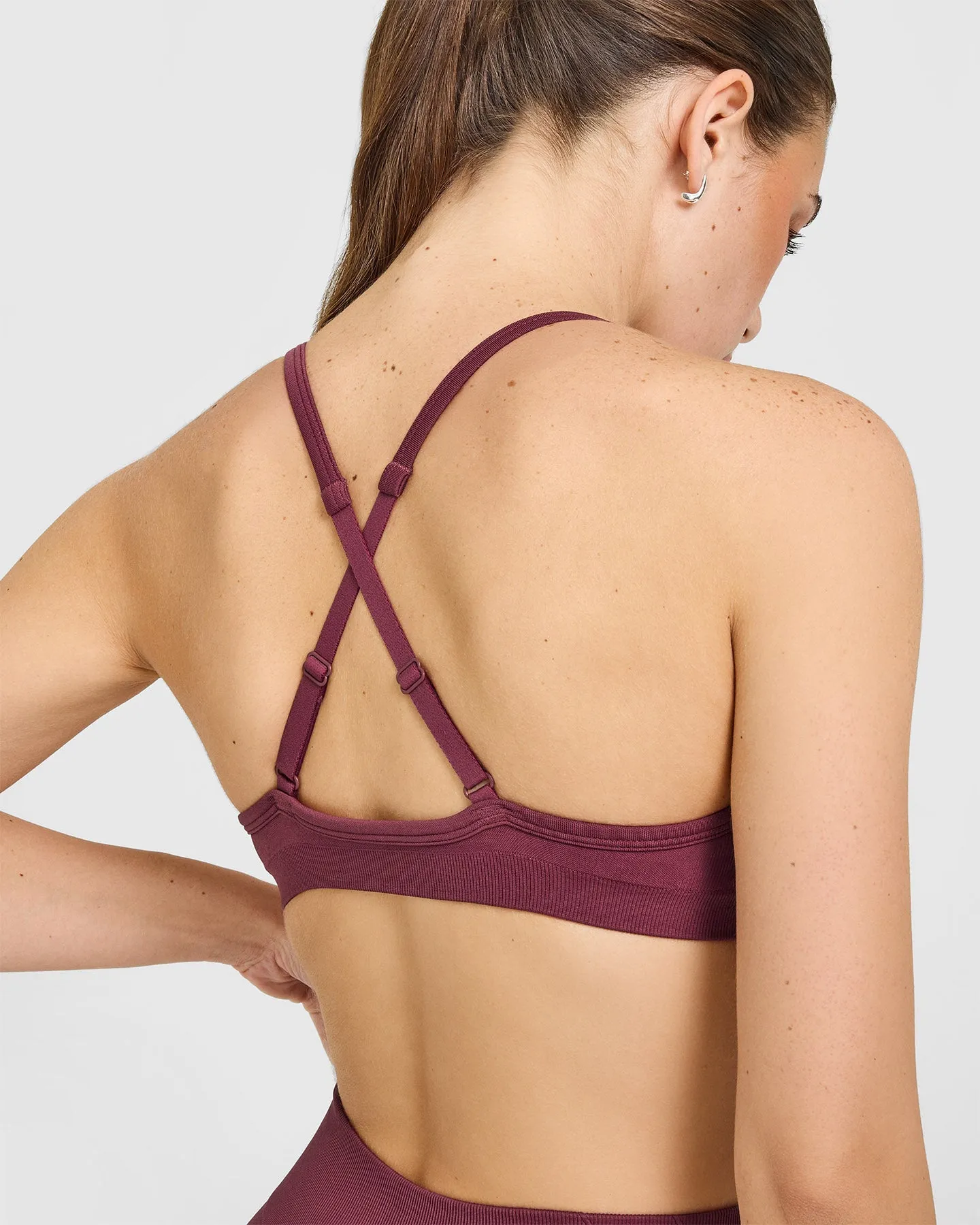 EnhanceLift™ Seamless Strappy Sports Bra with White Logo | Burnt Maroon sold by Oner Active product image thumbnail 4