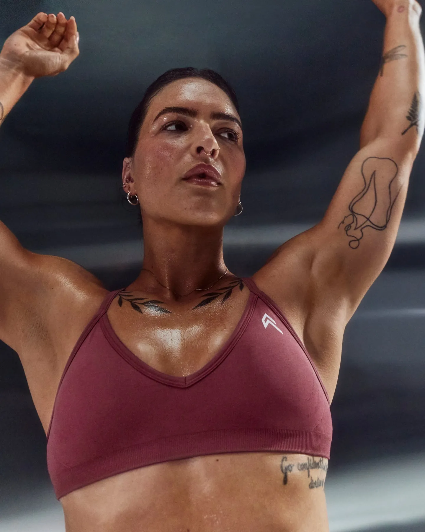 EnhanceLift™ Seamless Strappy Sports Bra with White Logo | Burnt Maroon sold by Oner Active product image thumbnail 2