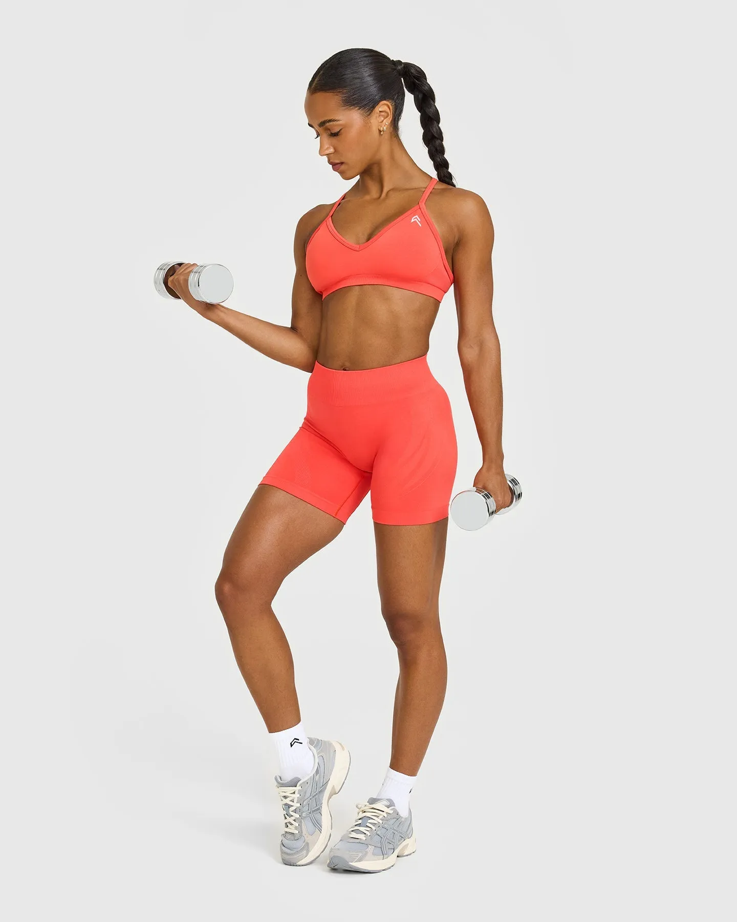 EnhanceLift™ Seamless Strappy Sports Bra with White Logo | Charged Coral sold by Oner Active product image thumbnail 3