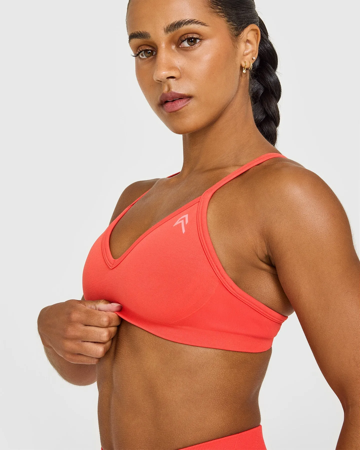 EnhanceLift™ Seamless Strappy Sports Bra with White Logo | Charged Coral sold by Oner Active product image thumbnail 5