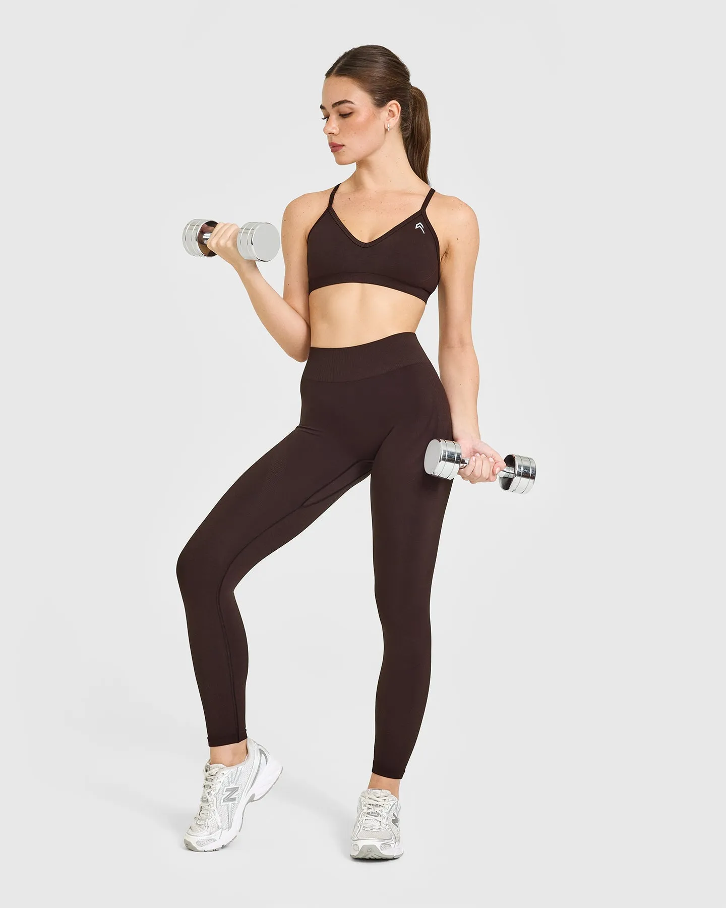 EnhanceLift™ Seamless Strappy Sports Bra with White Logo | Plum Brown sold by Oner Active product image thumbnail 3