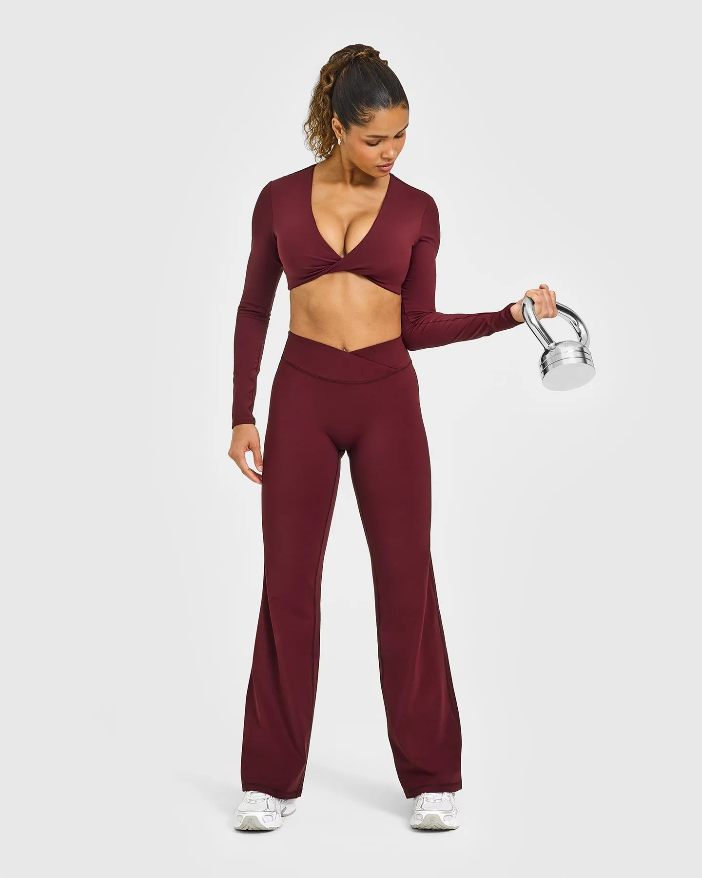 Unified Twist Front Long Sleeve Crop Top White Logo | Rosewood sold by Oner Active product image thumbnail 3