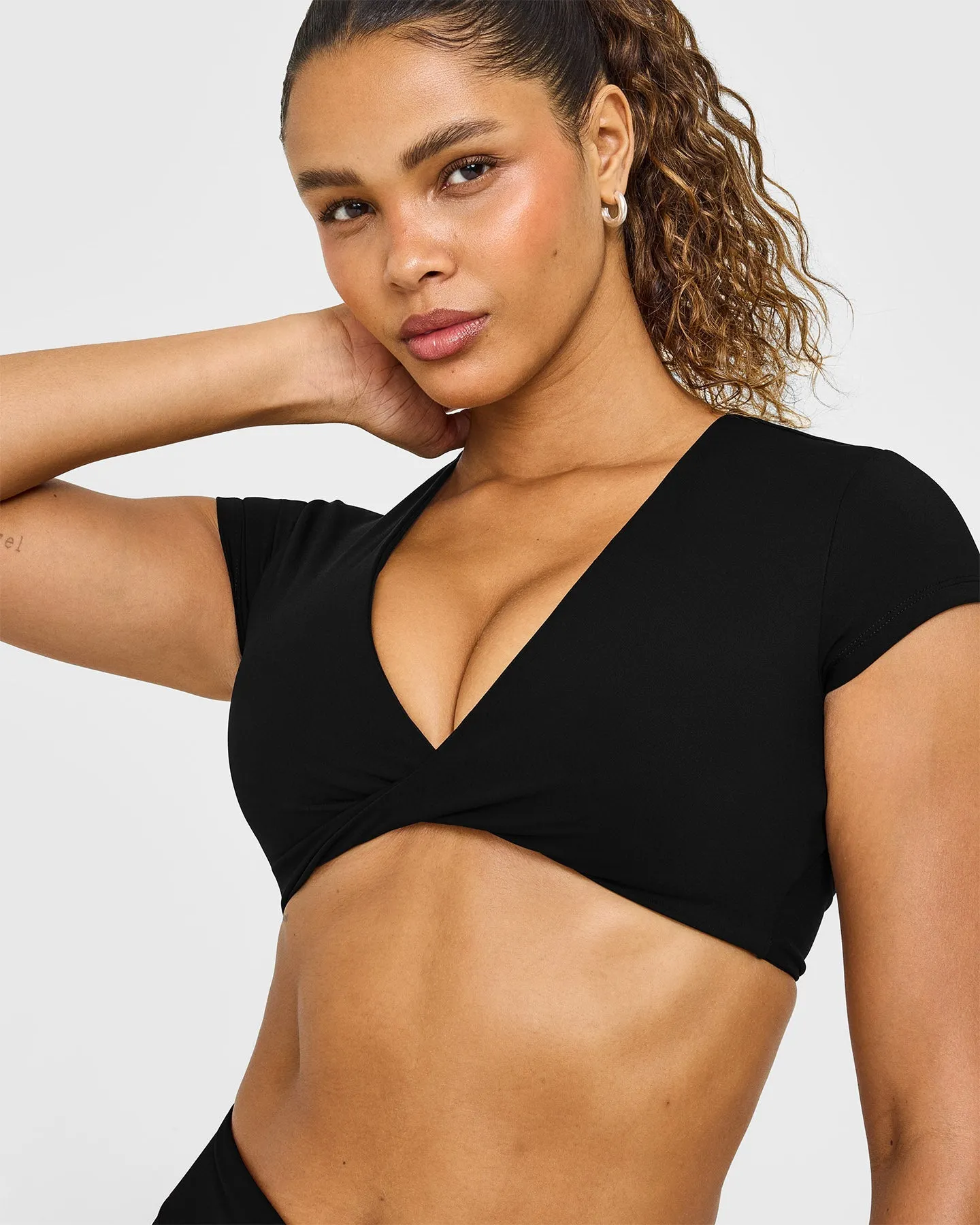 Unified Twist Front Short Sleeve Crop Top White Logo | Black sold by Oner Active product image thumbnail 5