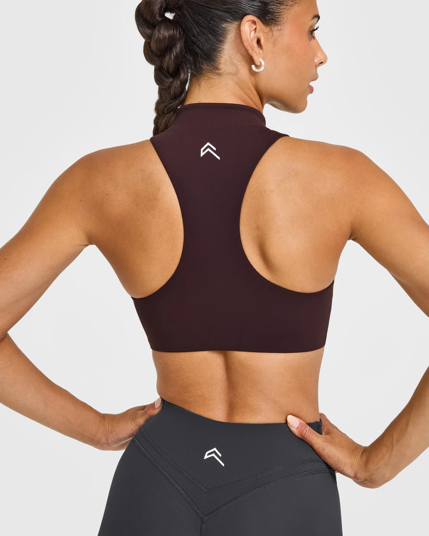 EasyLift™ Zip High Neck Sports Bra with White Logo | Plum Brown sold by Oner Active product image thumbnail 4