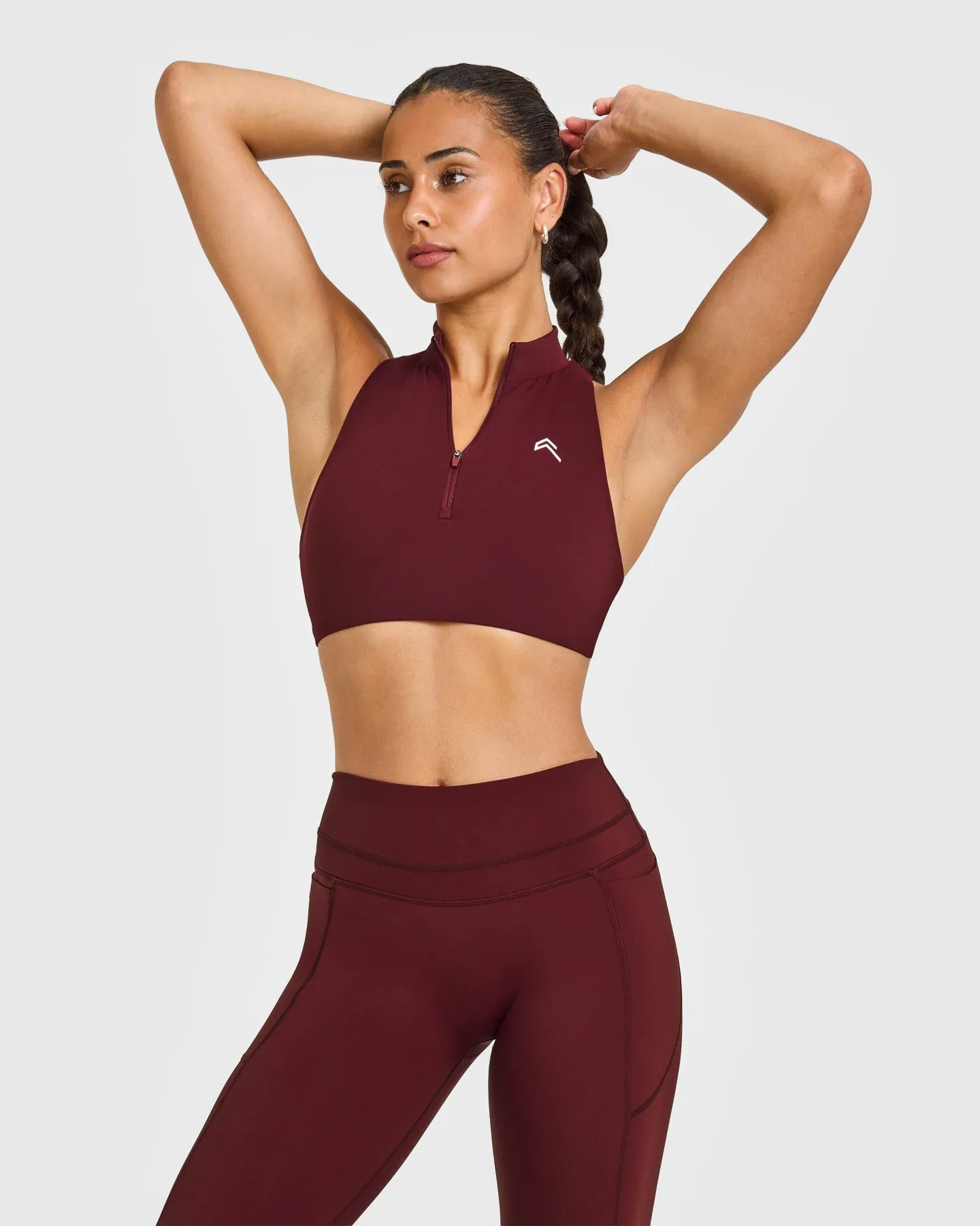 EasyLift™ Zip High Neck Sports Bra with White Logo | Rosewood sold by Oner Active product image thumbnail 2