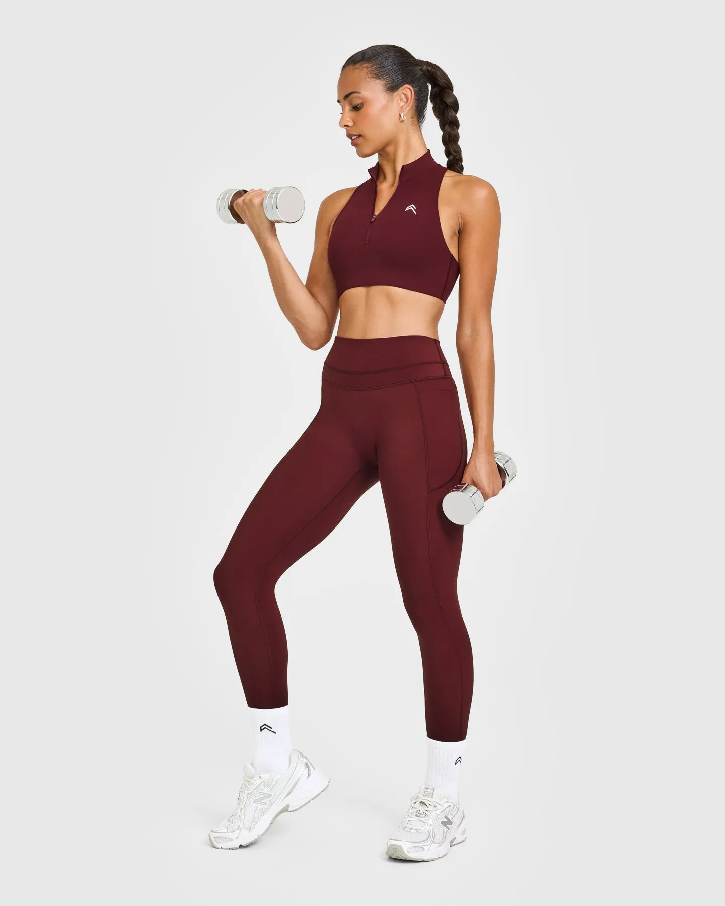 EasyLift™ Zip High Neck Sports Bra with White Logo | Rosewood sold by Oner Active product image thumbnail 3