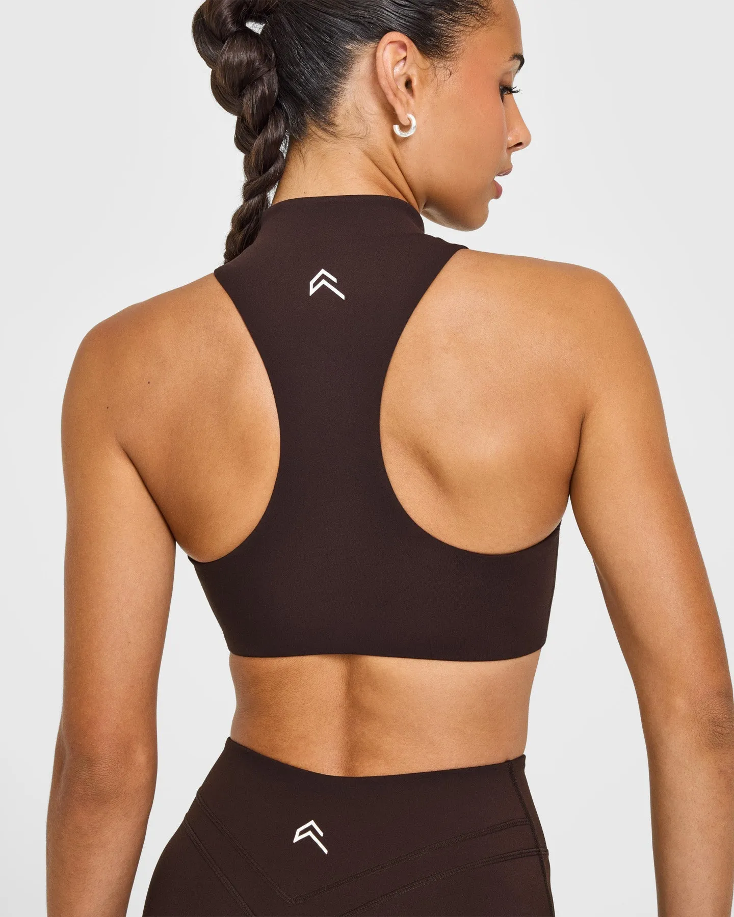 EasyLift™ Zip High Neck Sports Bra with White Logo | 70% Cocoa sold by Oner Active product image thumbnail 5