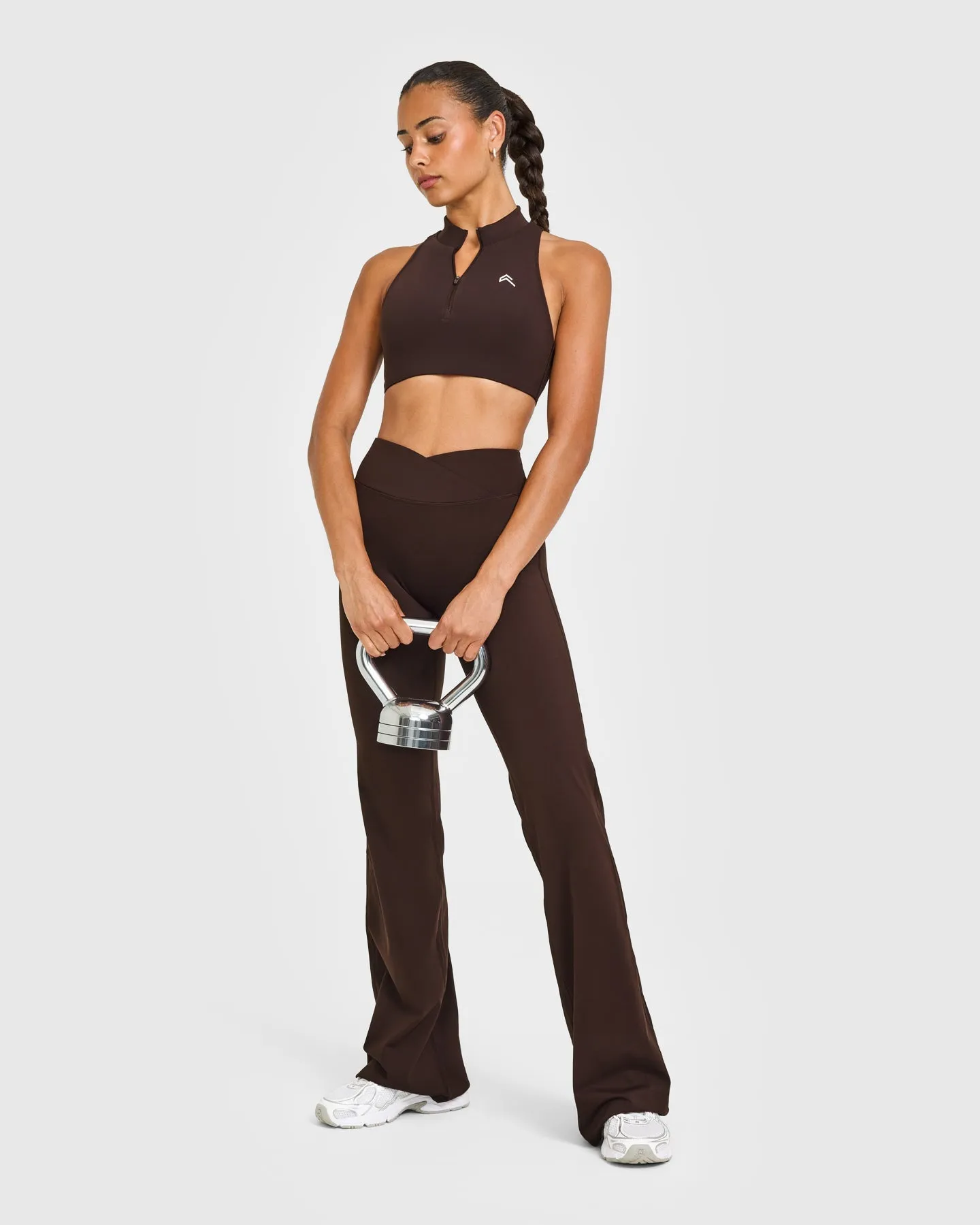 EasyLift™ Zip High Neck Sports Bra with White Logo | 70% Cocoa sold by Oner Active product image thumbnail 2