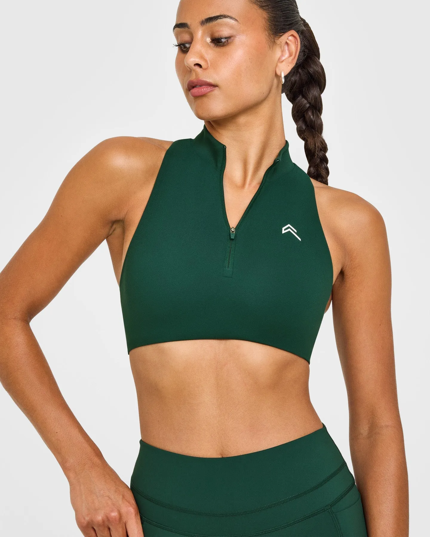EasyLift™ Zip High Neck Sports Bra with White Logo | Racing Green sold by Oner Active product image thumbnail 5