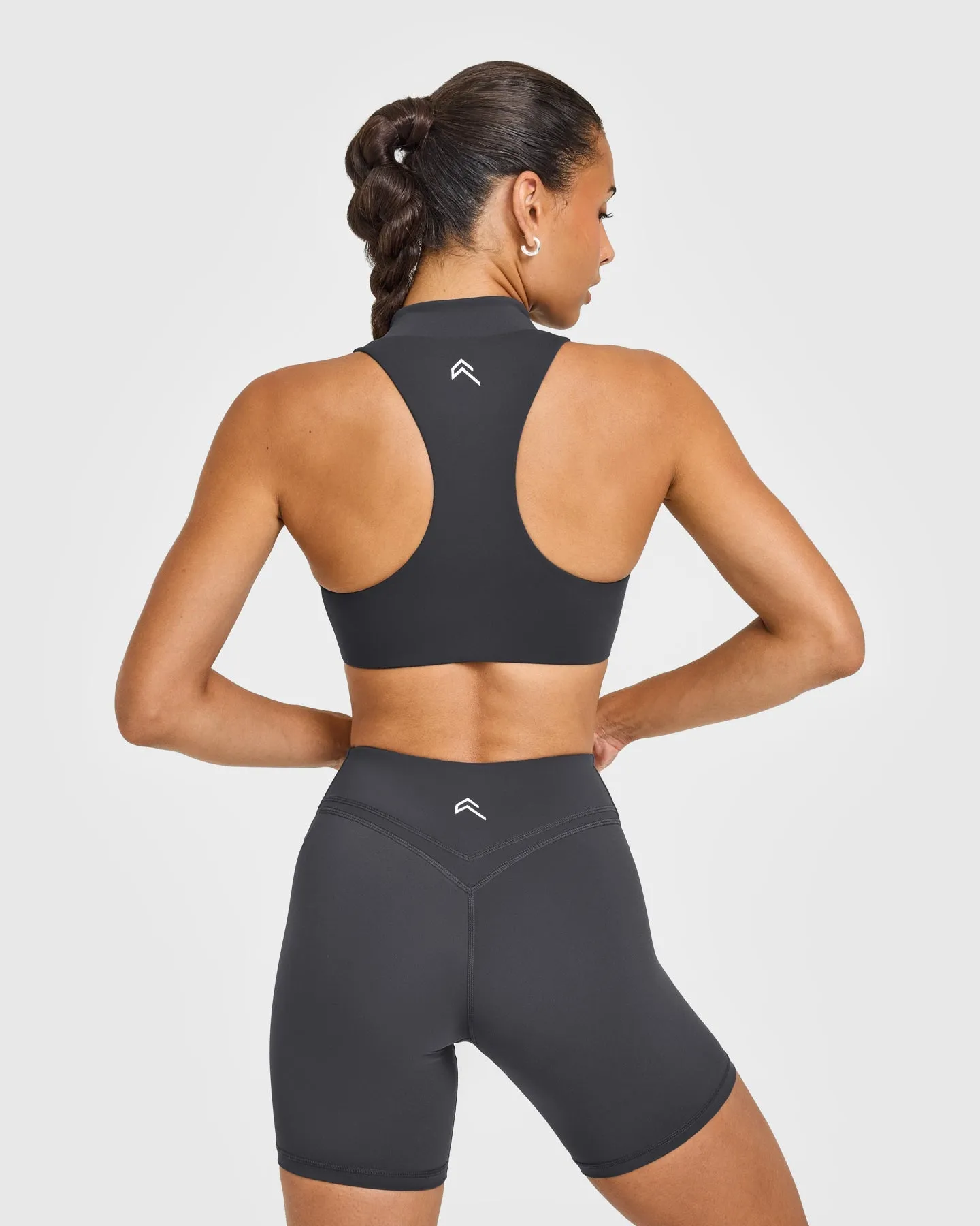 EasyLift™ Zip High Neck Sports Bra with White Logo | Coal sold by Oner Active product image thumbnail 2
