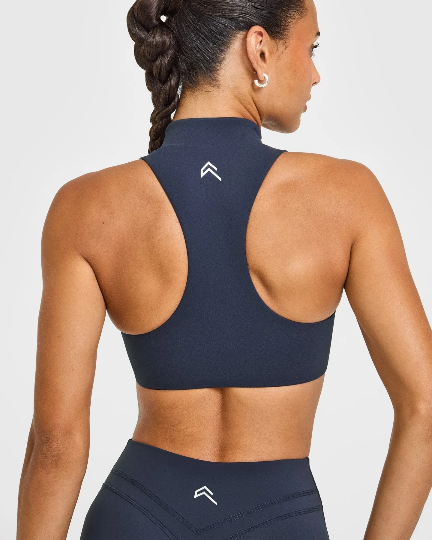 EasyLift™ Zip High Neck Sports Bra with White Logo | True Blue sold by Oner Active product image thumbnail 4