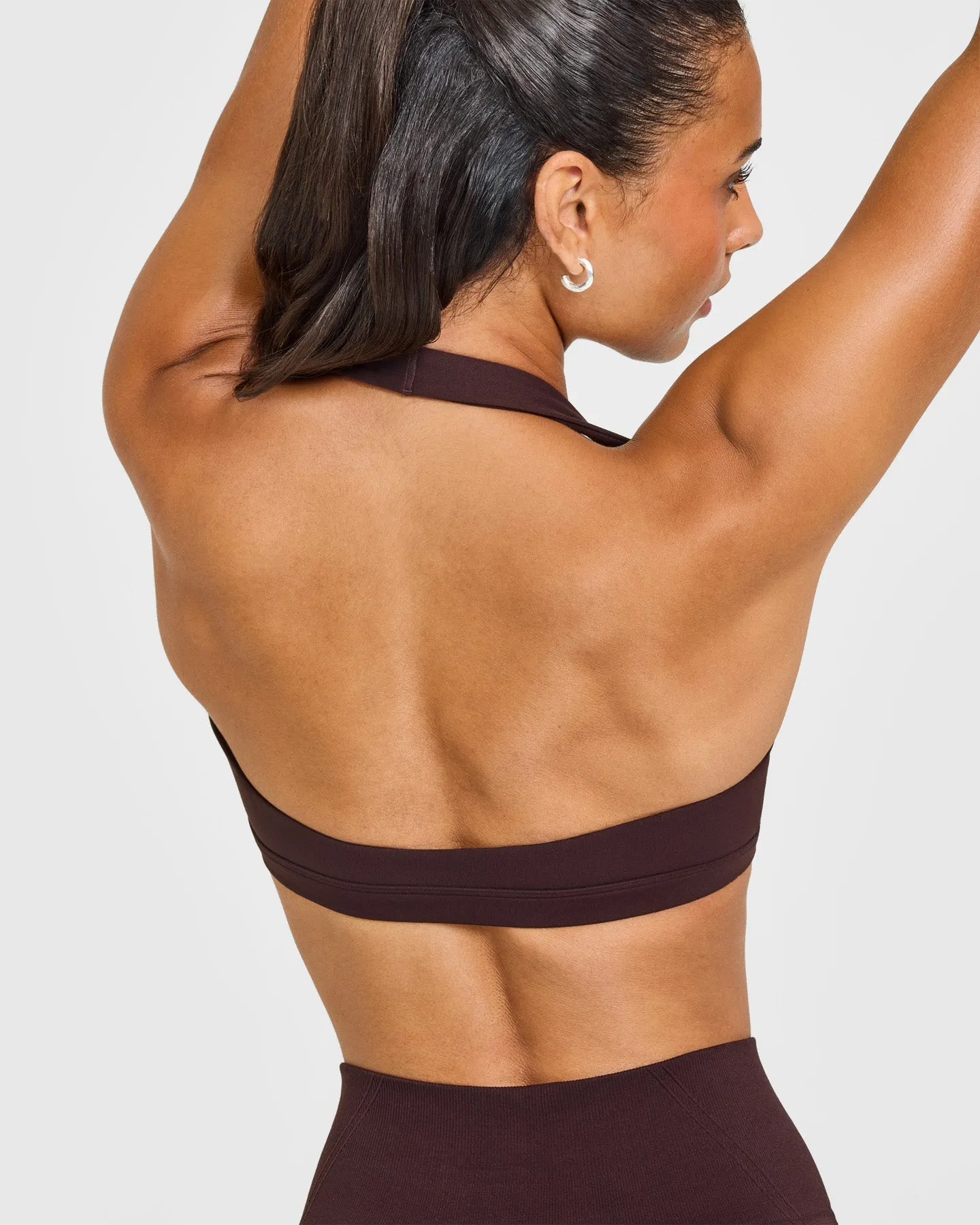 EasyLift™ Halter Bralette with White Logo | Plum Brown sold by Oner Active product image thumbnail 5