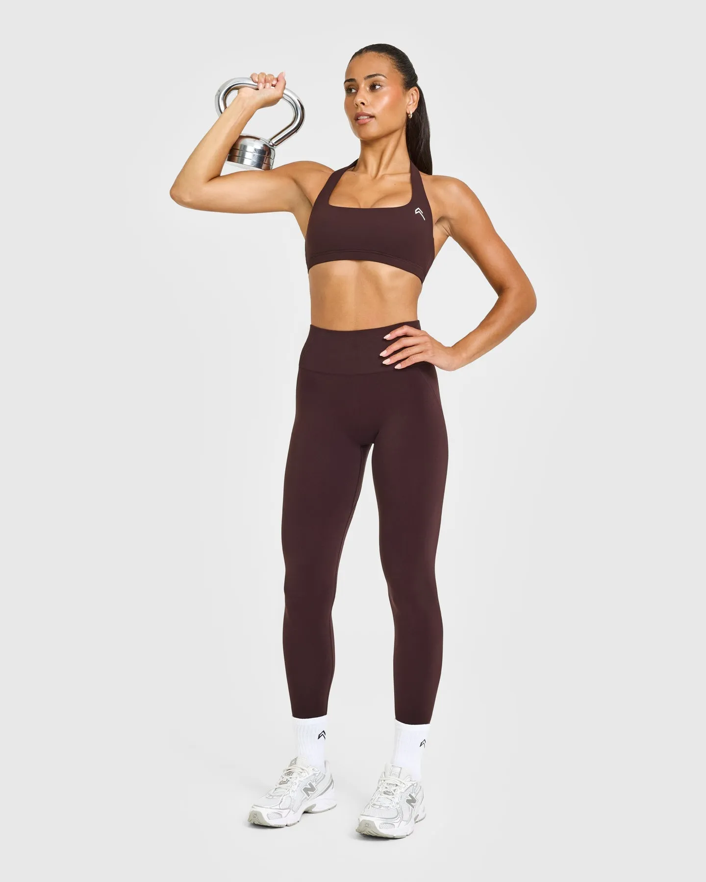 EasyLift™ Halter Bralette with White Logo | Plum Brown sold by Oner Active product image thumbnail 3