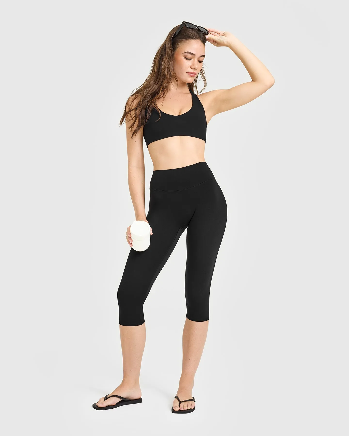 SoftMotion™ High Waisted Capri Leggings with White Logo | Black sold by Oner Active product image thumbnail 3